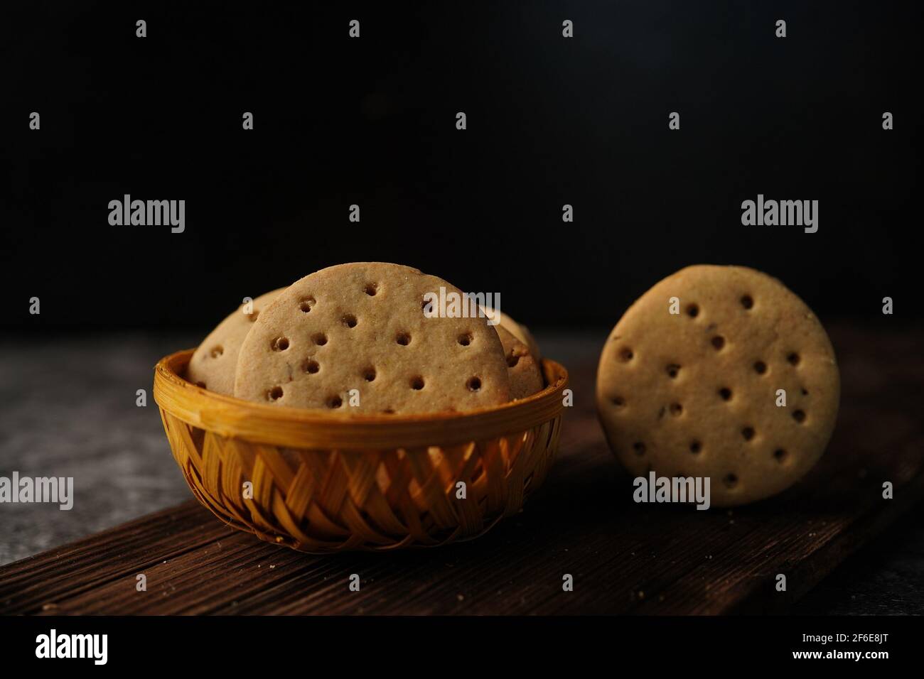 Homemade Indian Atta biscuits Whole wheat cookies served with tea, selective focus Stock Photo