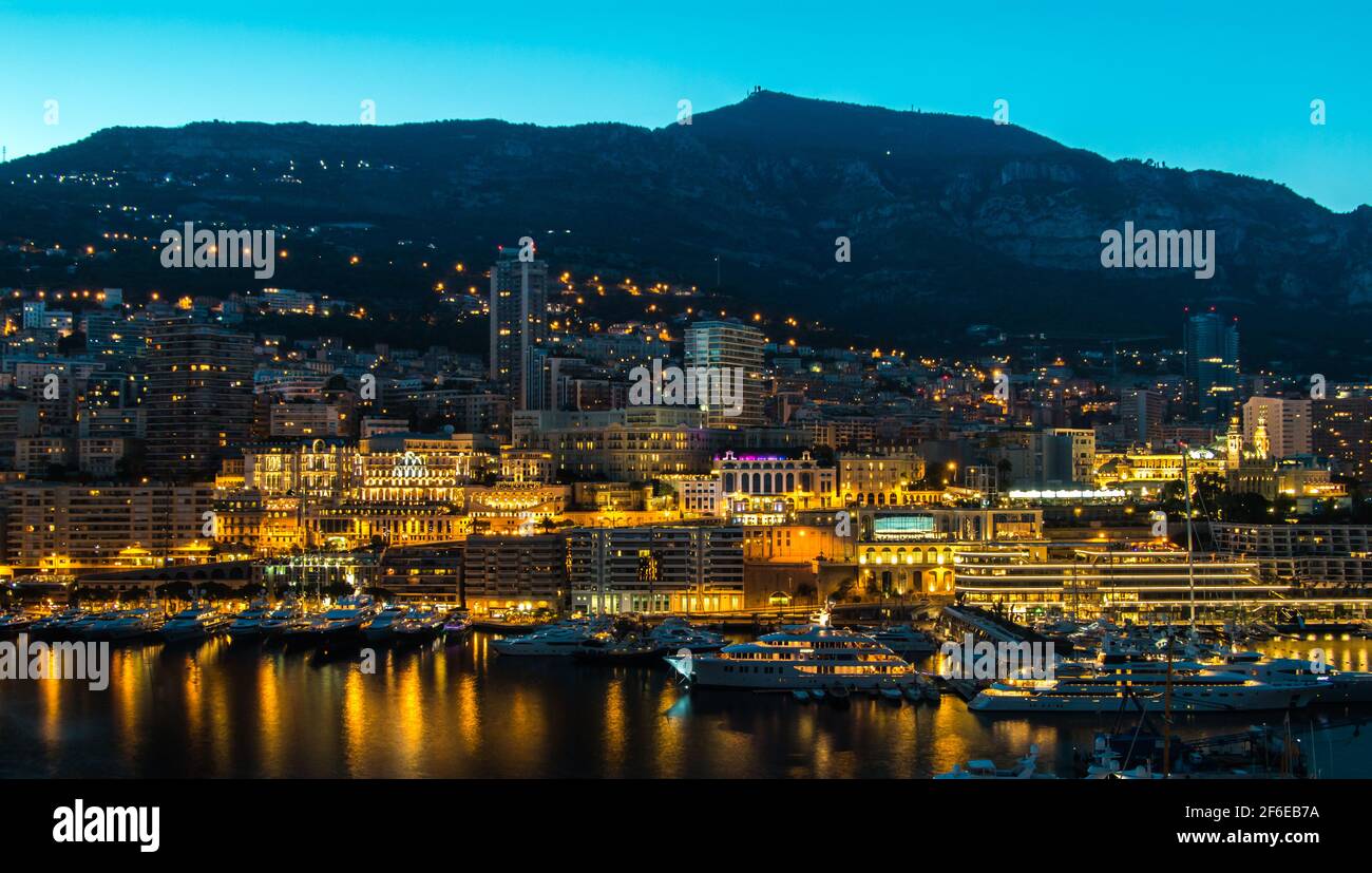 A picture of the east side of Port Hercule (Monaco) at night. Stock Photo