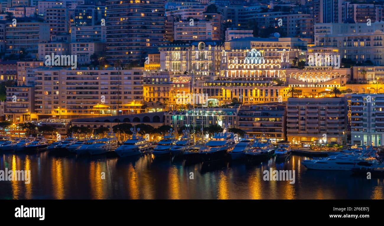 A picture of the east side of Port Hercule (Monaco) at night. Stock Photo