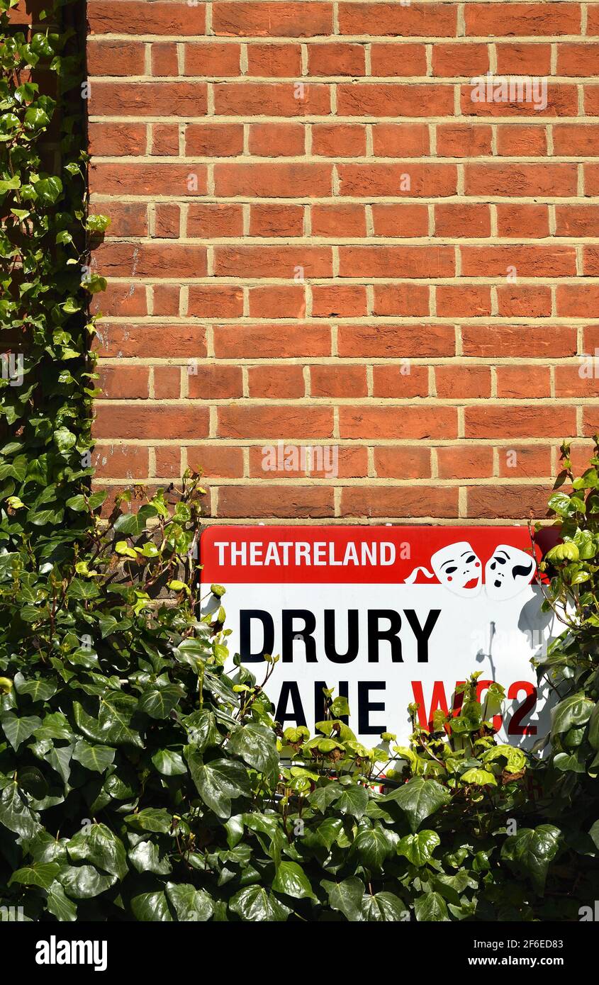 London, England, UK. Street sign: Drury Lane, WC2, City of Westminster Stock Photo