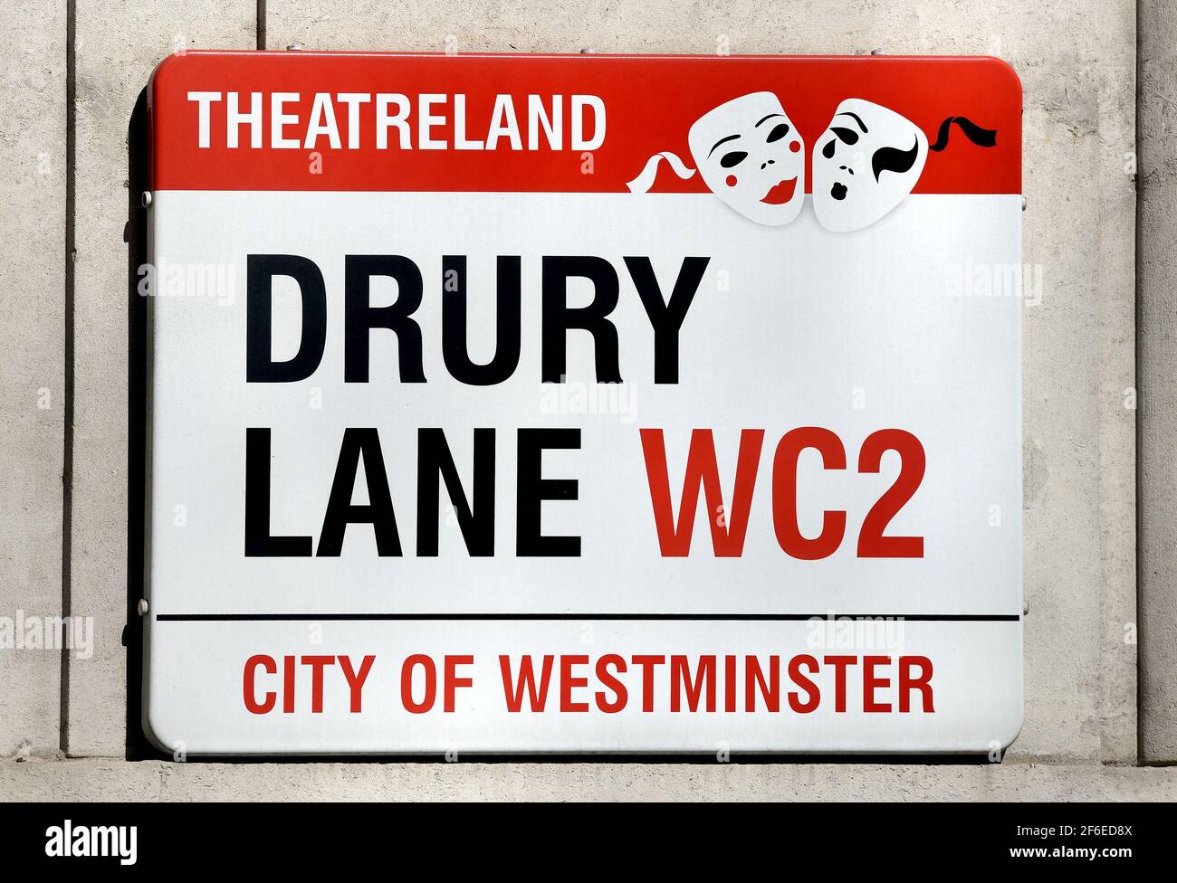 London, England, UK. Street sign: Drury Lane, WC2, City of Westminster Stock Photo