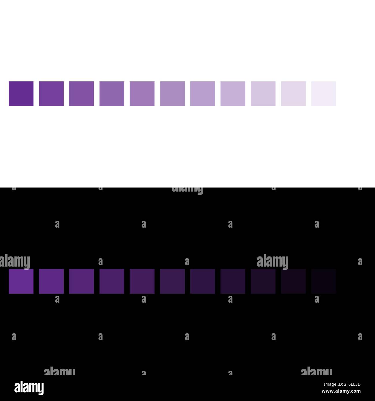 Purple color palette fading into transparency. Purple color