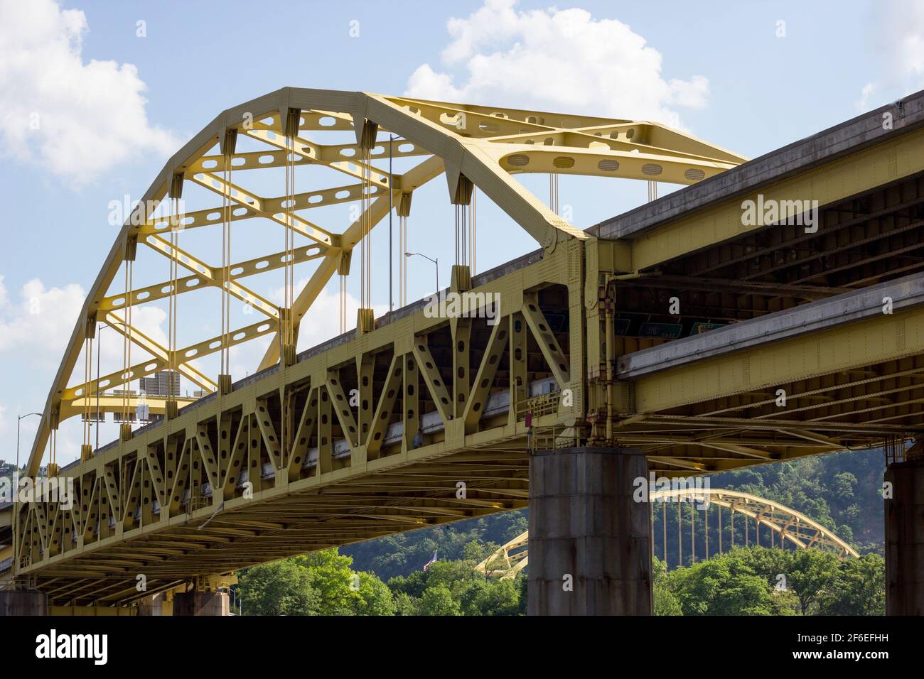 Famous Yellow Bridges in Steel City Pittsburgh Pennsylvania Stock Photo