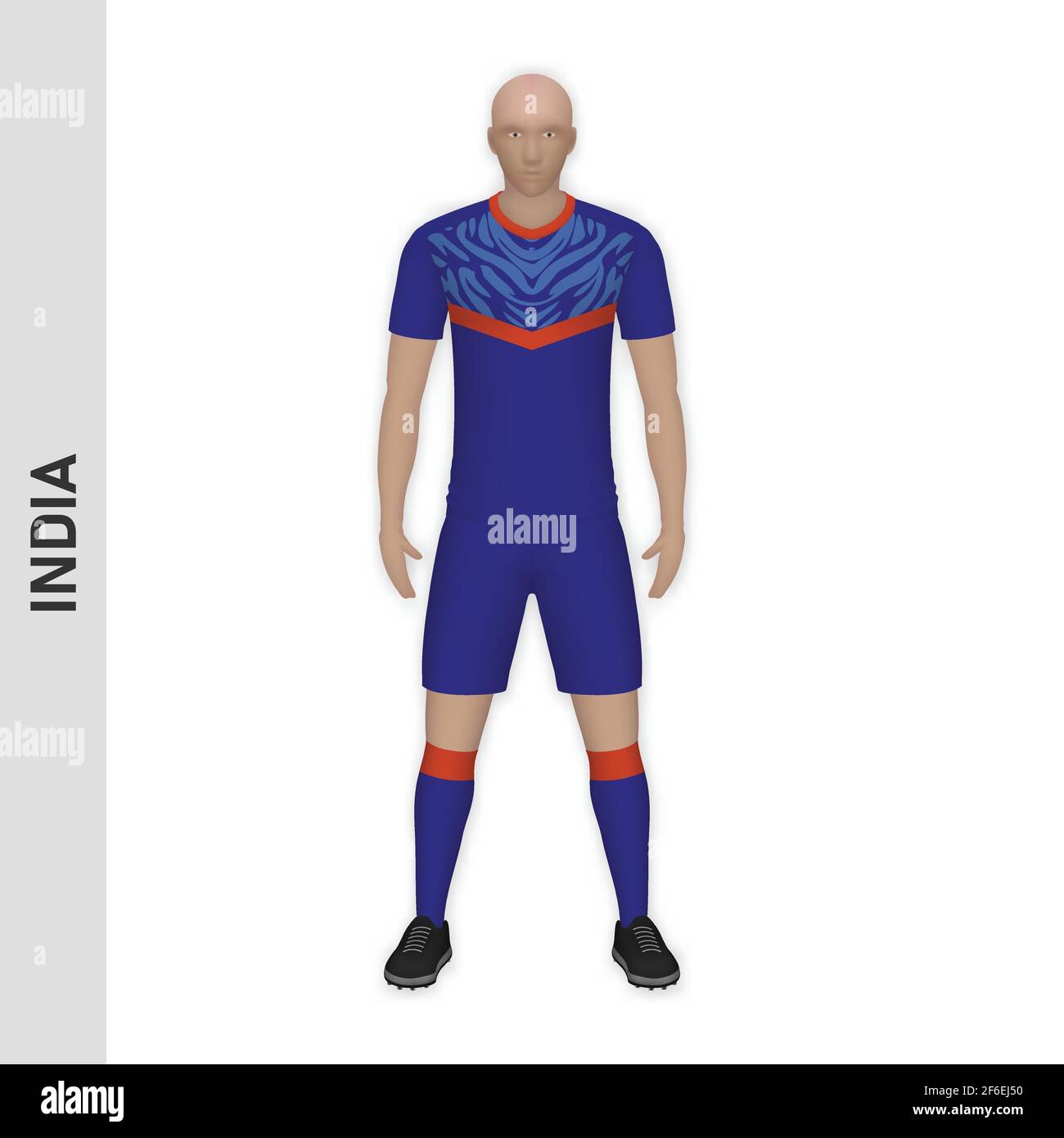 3D realistic soccer player mockup. India Football Team Kit template
