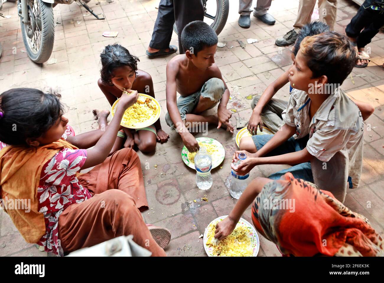 Dhaka, Bangladesh October 15, 2020 Street children are sitting on