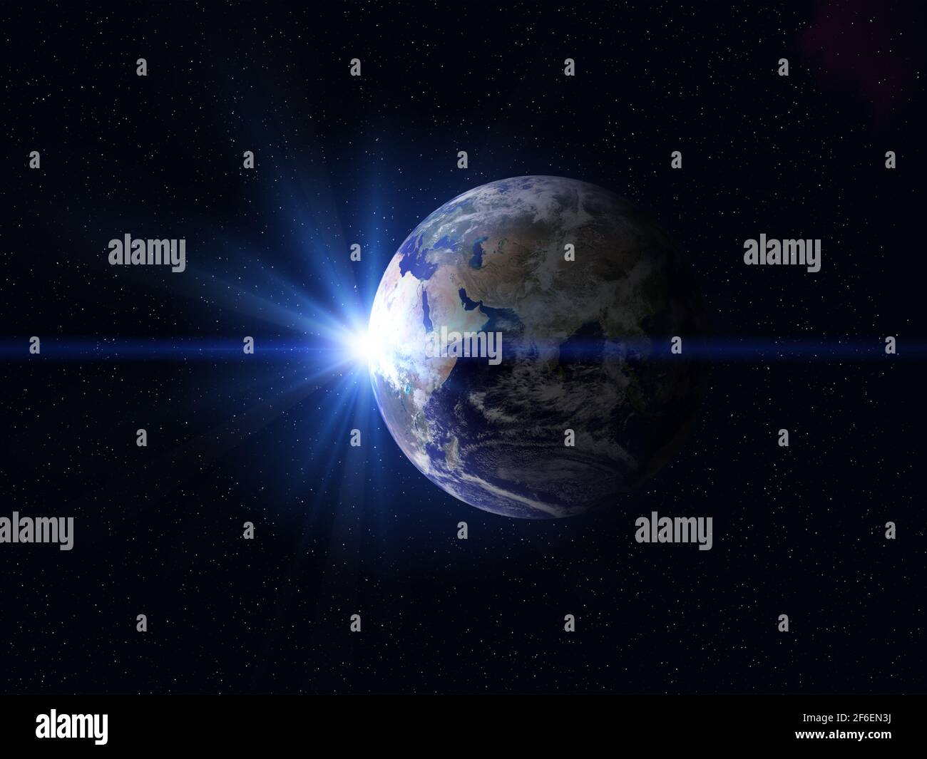 Earth and bright sun. Elements of this image furnished by NASA. Stock Photo