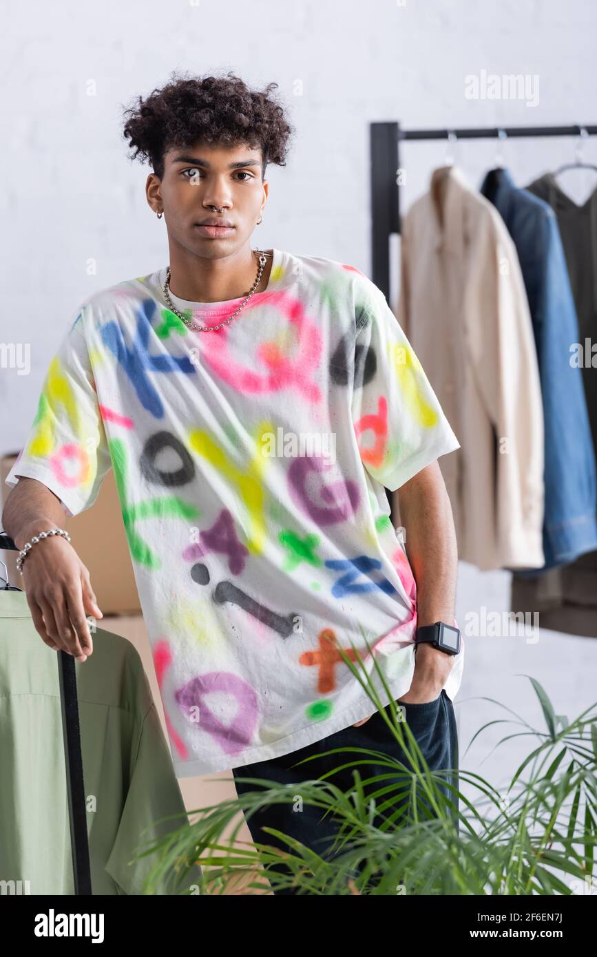 Stylish african american owner of clothes looking at camera Stock Photo