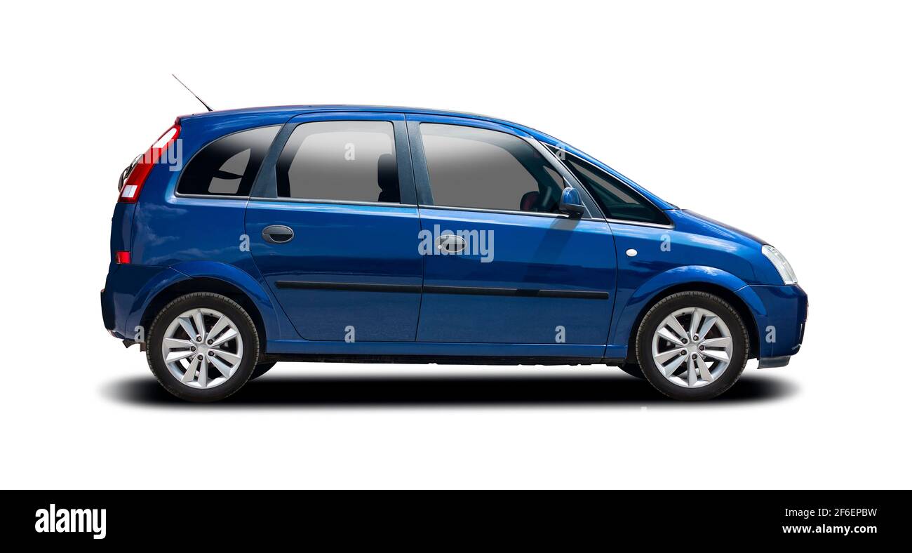 Blue MPV car side view isolated on white background Stock Photo