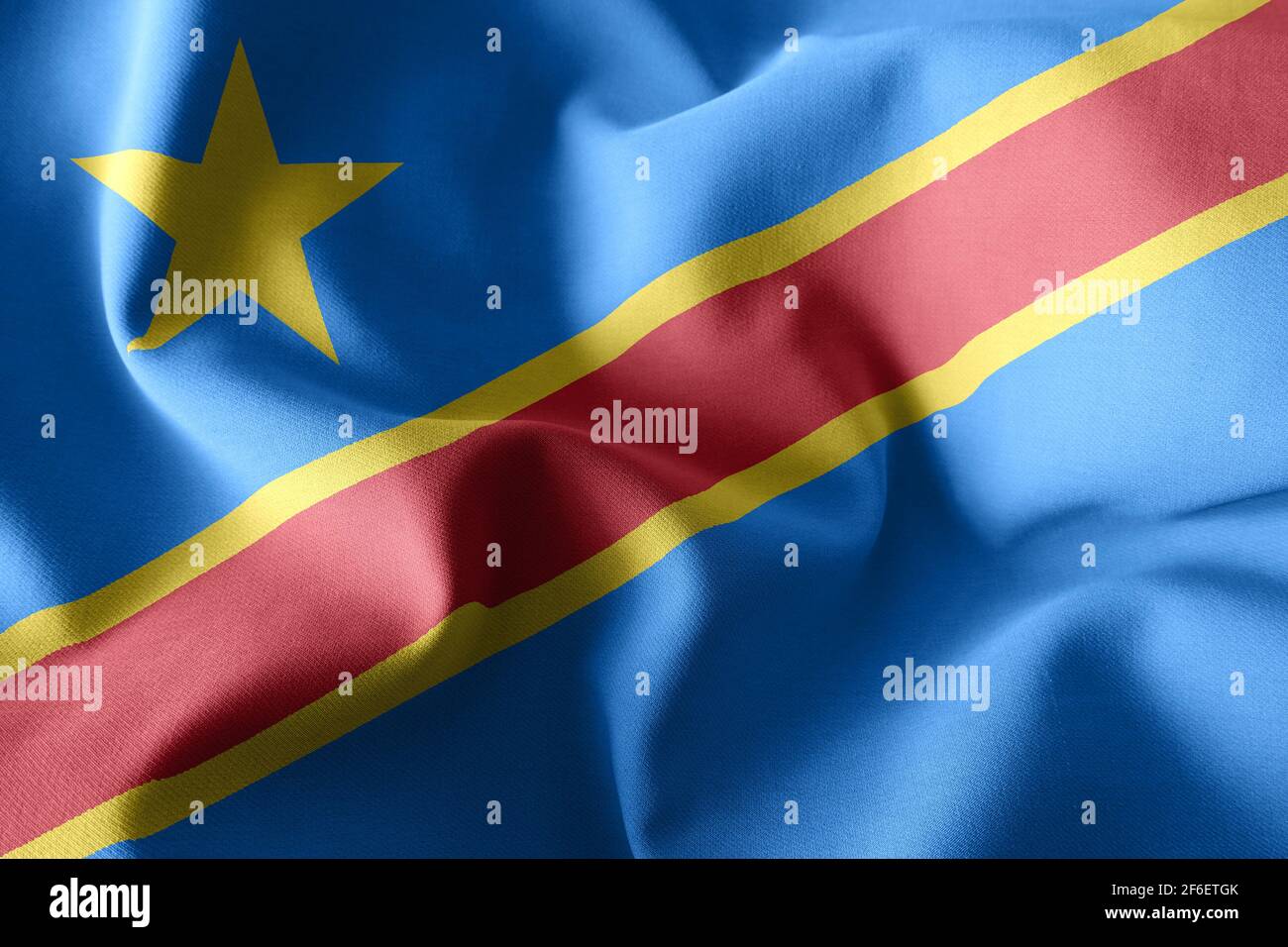 3d rendering realistic waving silk flag of Democratic Republic Congo ...