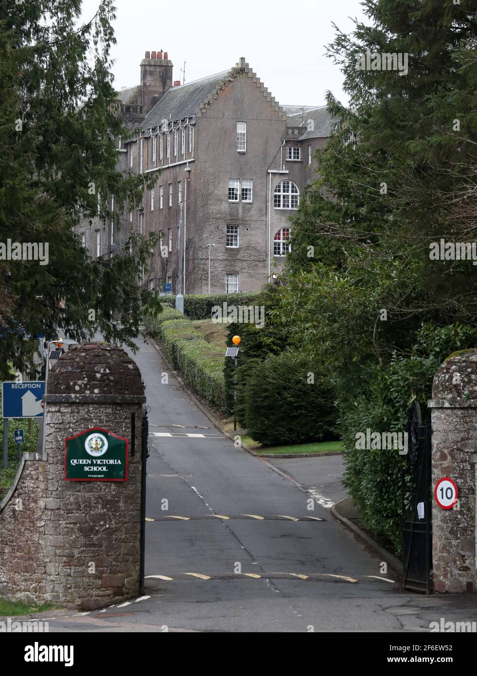 Entrance to Queen Victoria School in Dunblane. Donald Shaw, headmaster of the boarding school since 2016, gave evidence to the Scottish Child Abuse Inquiry on Wednesday March 31, the inquiry heard there were five allegations made about abuse at the school between 1908 and 2014, although there were no criminal convictions. Picture date: Wednesday March 31, 2021. Stock Photo