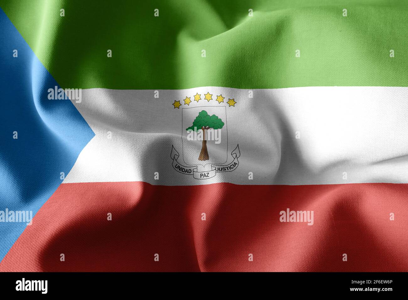 3d rendering realistic waving silk flag of Equatorial Guinea Stock Photo