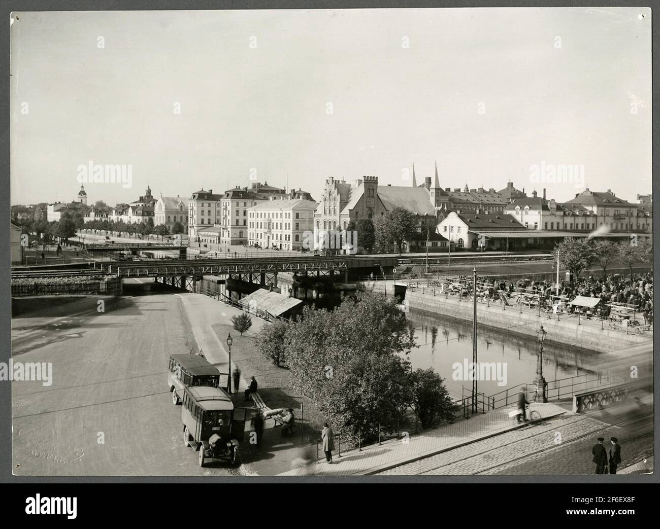 View of Gävle. 2 buses probably GMC bus we see in the picture. Stock Photo