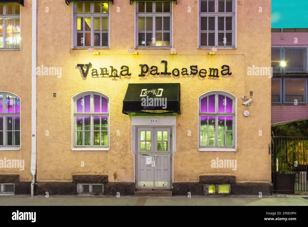Old Fire station (Vanha paloasema) restaurant at night in Oulu Finland  Stock Photo - Alamy