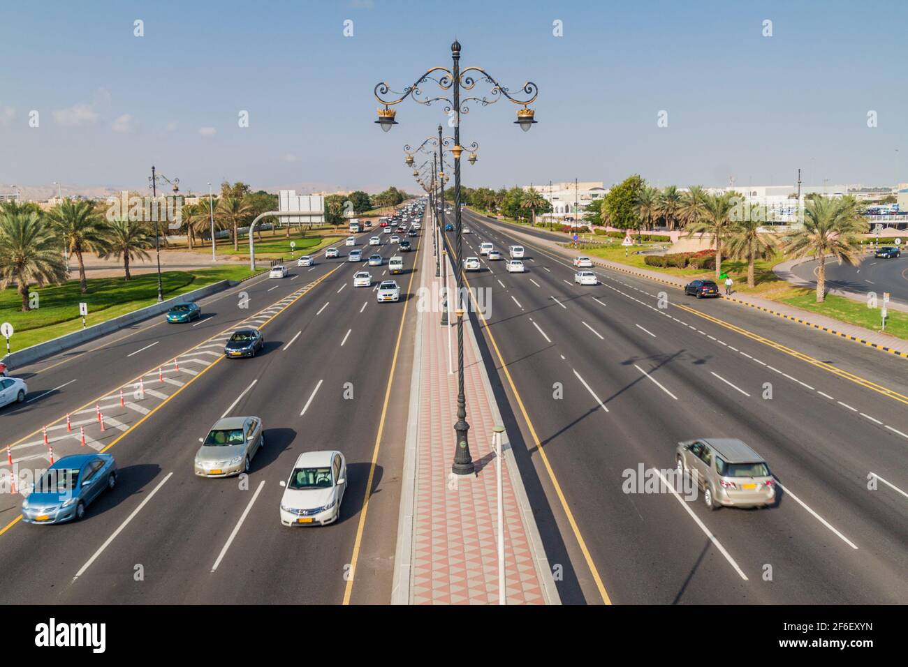 MUSCAT, OMAN - FEBRUARY 27, 2017: Traffic on Sultan Qaboos street in Muscat, Oman Stock Photo