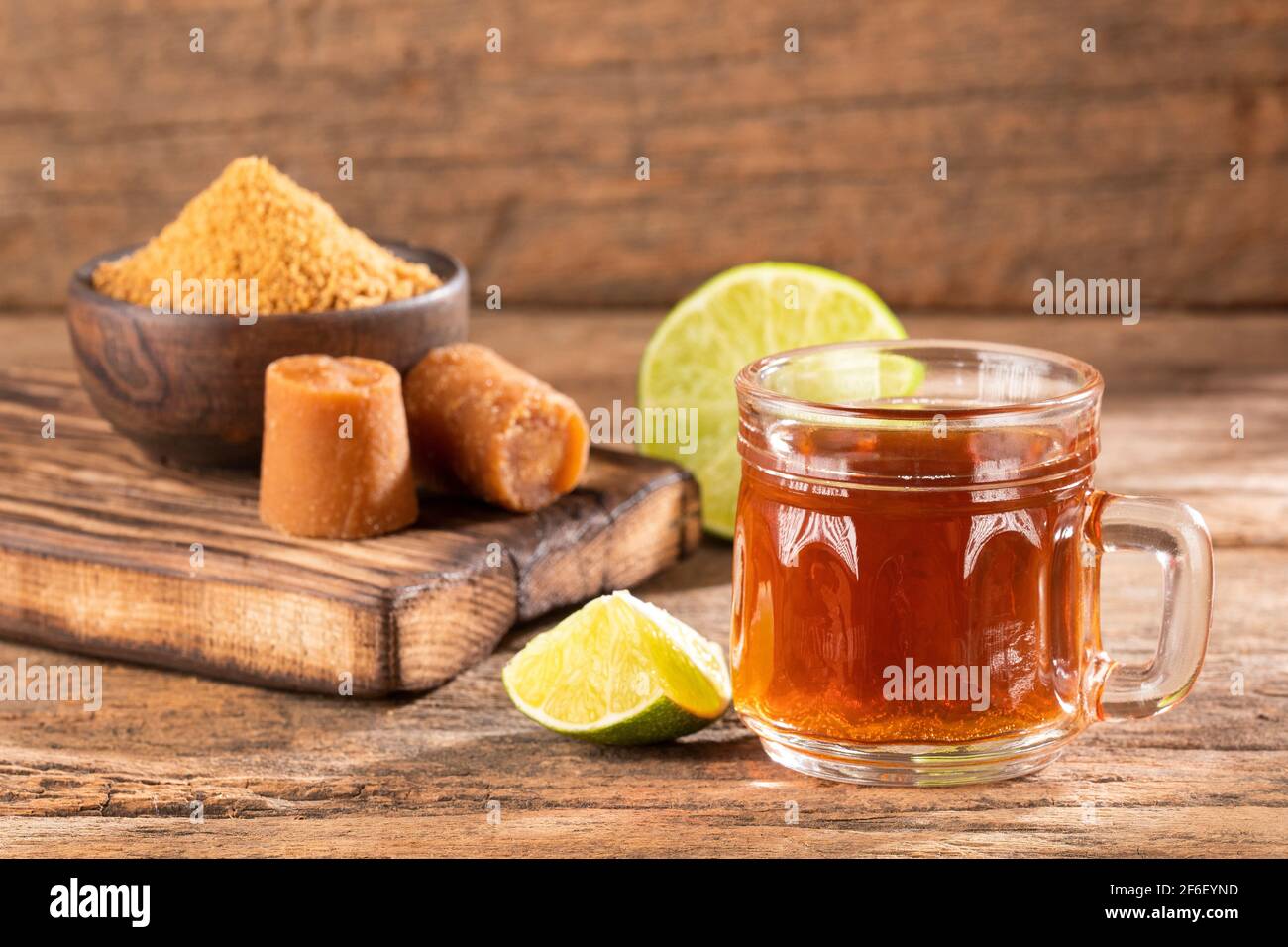 Fresh homemade Aguapanela, Agua de Panela or Aguadulce, a popular Latin American sweet drink made of panela unrefined whole cane sugar Stock Photo