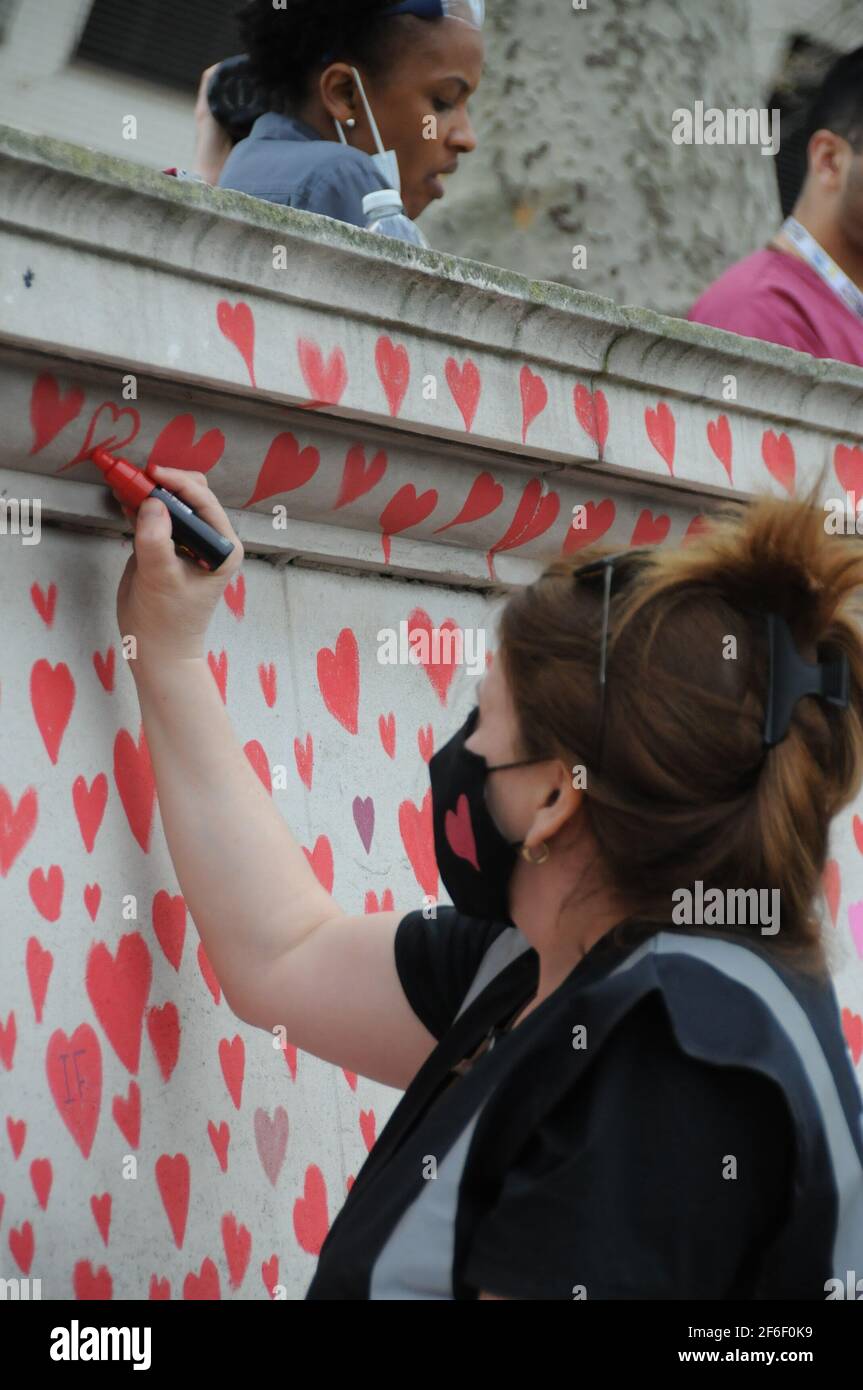 The Making of London's National Covid Memorial Wall. Stock Photo