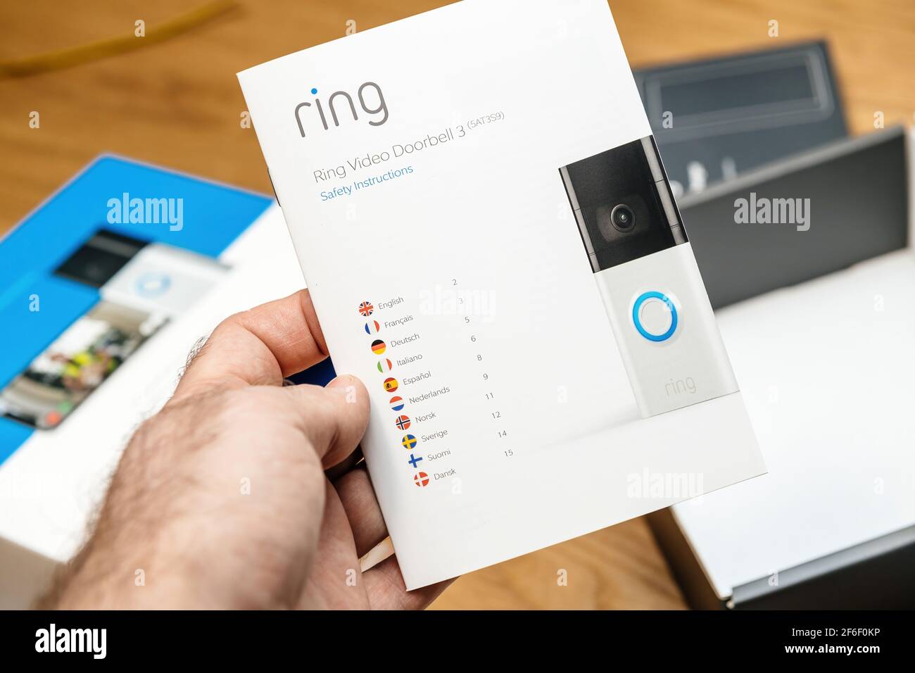 Unboxing package of new latest Amazon Ring Video Doorbell 3 Stock Photo -  Alamy