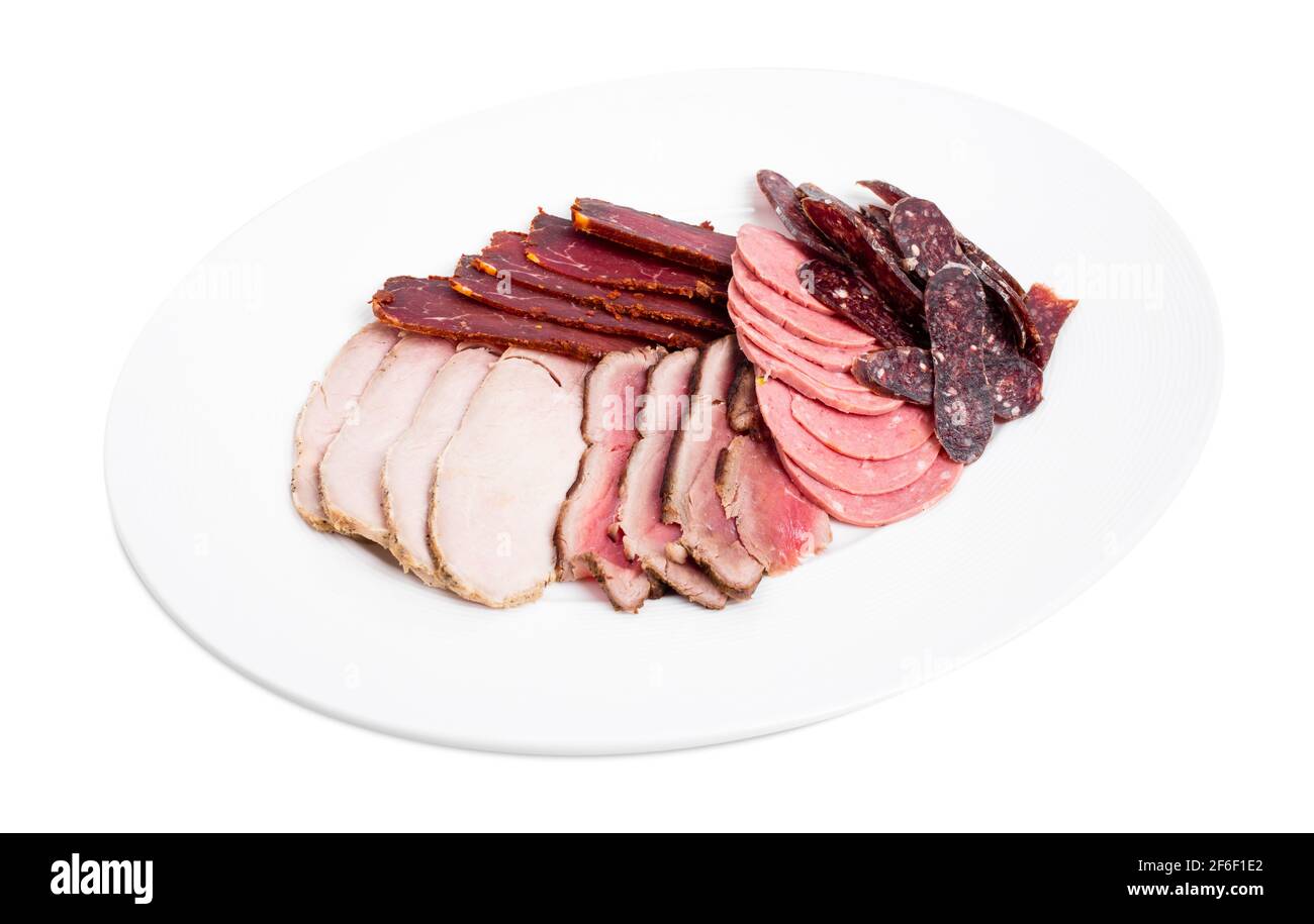 Delicious assorted meat platter with roast beef and mortadella