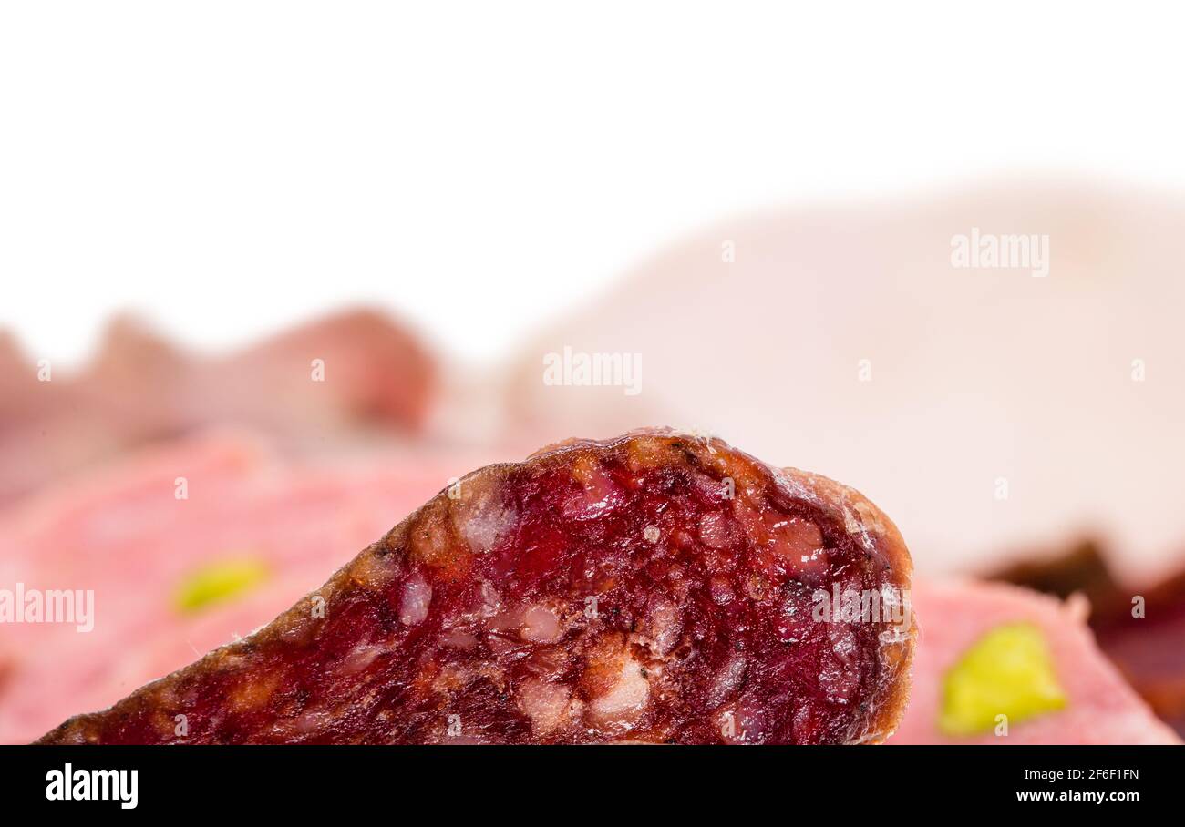 Closeup of delicious assorted meat platter with roast beef and