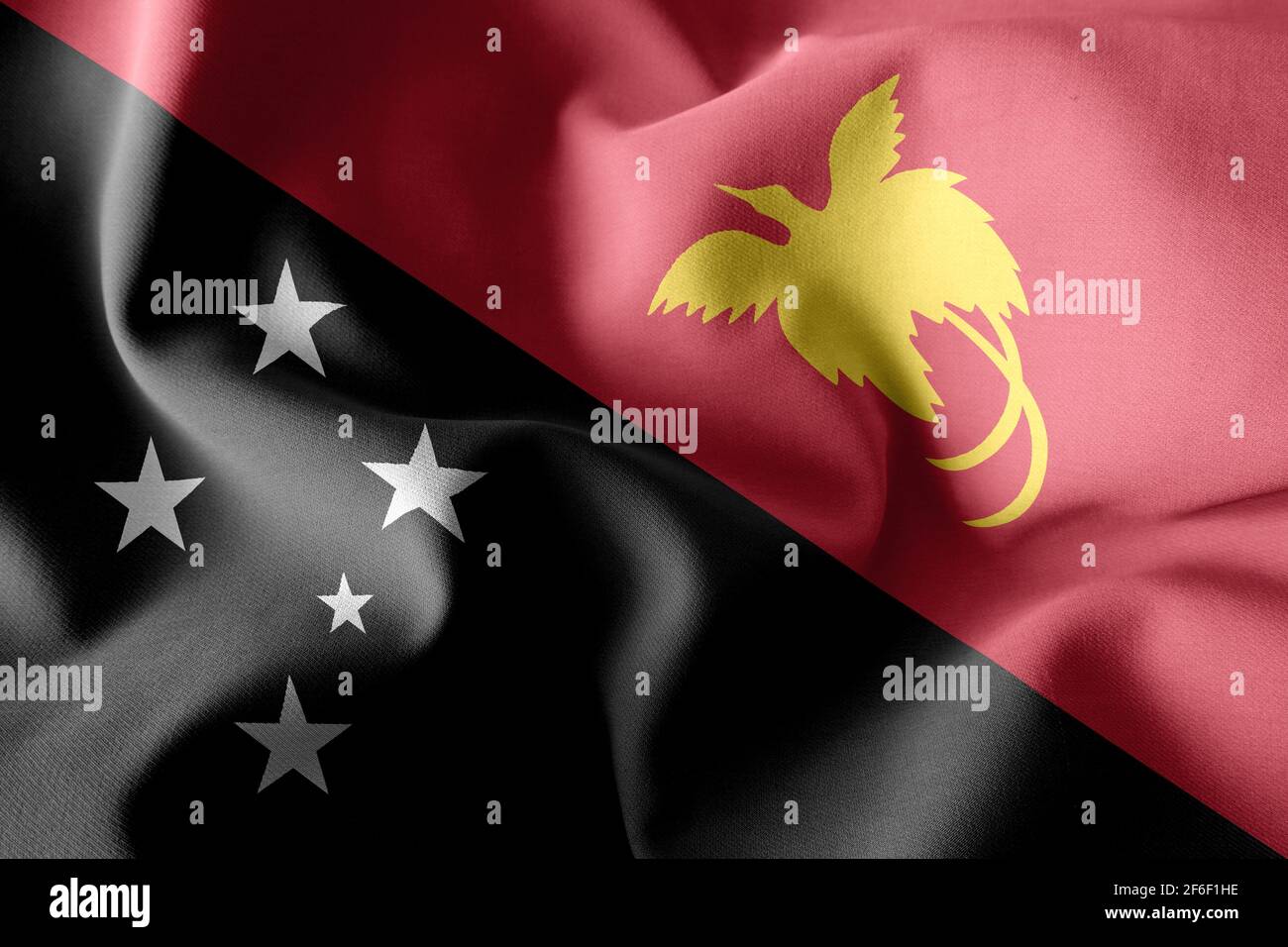 3d rendering realistic waving silk flag of Papua New Guinea Stock Photo
