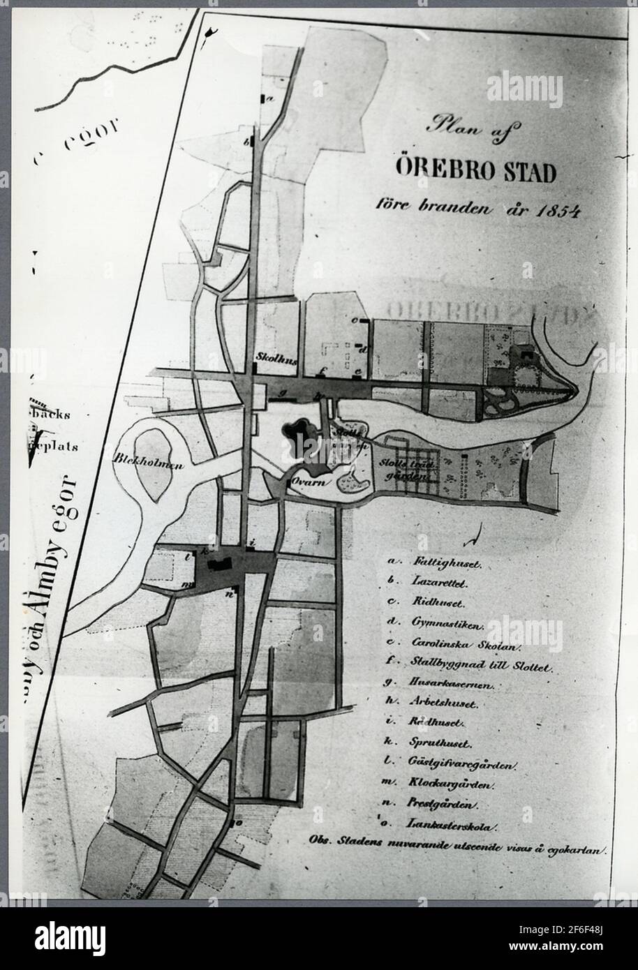Plan over Örebro city before the fire. Stock Photo