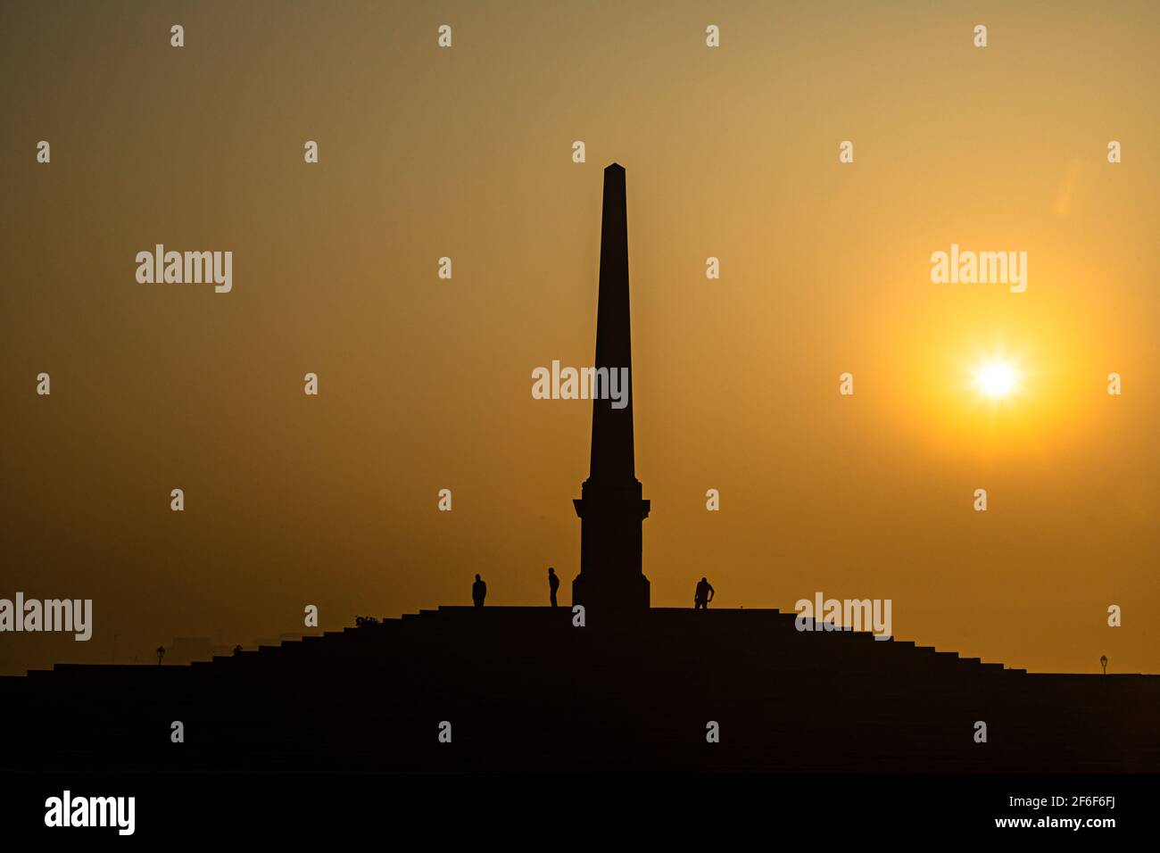 a beautiful silhouette scenery in coronation park with sunrise at delhi. Stock Photo