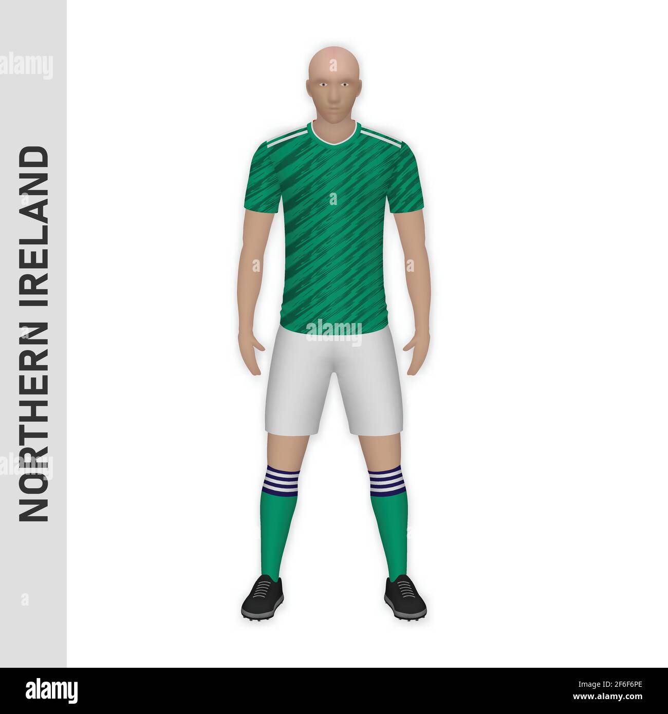 3D realistic soccer player mockup. Northern Ireland Football Team Kit template design Stock Vector