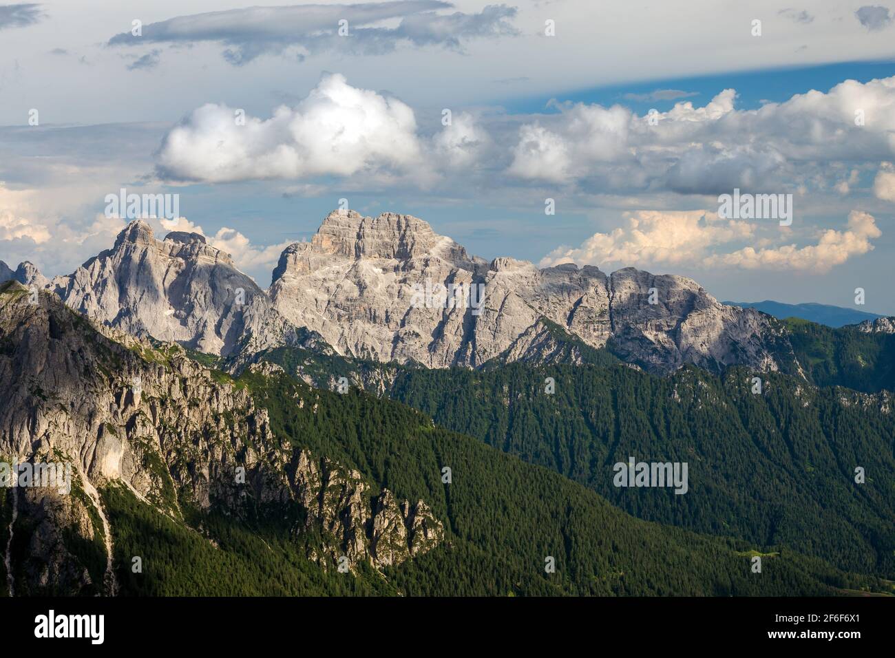 Sass de Mura e Piz de Sagron mountains. Dolomiti Bellunesi. Vette Feltrine Alps. Italy. Europe. Stock Photo