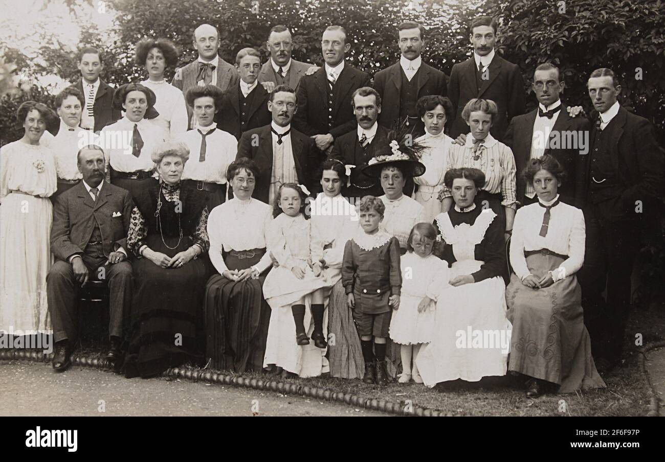 Edwardian family photograph circa 1910 showing all the generations of a prosperous family. Stock Photo