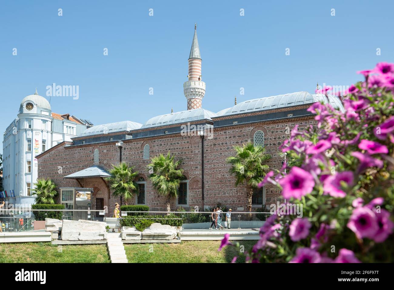 View of Dzhumaya Mosque from the Ancient Stadium of Philipopolis, Plovdiv, Bulgaria Stock Photo