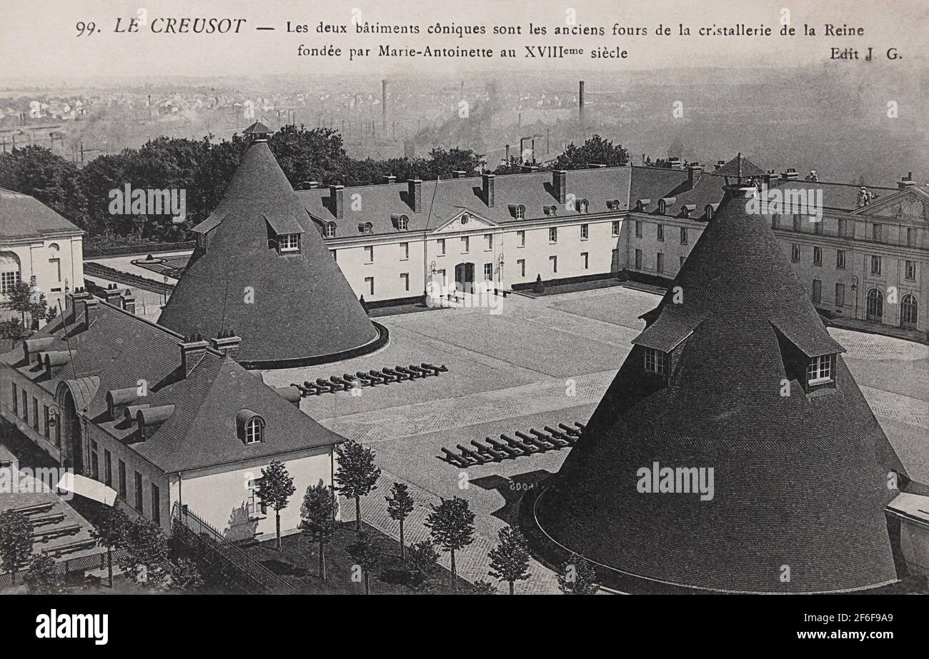 Postcard postmarked 1912 showing the Chateau de la Verrerie at Le Creusot, Burgundy, France, famous for the production of glass and crystal. Stock Photo