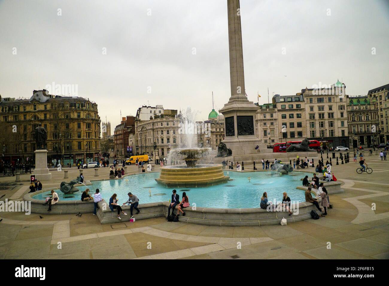 London, UK. 31st Mar, 2021. Cloudy warm day in Trafalgar Square on last day of March. Credit: JOHNNY ARMSTEAD/Alamy Live News Stock Photo