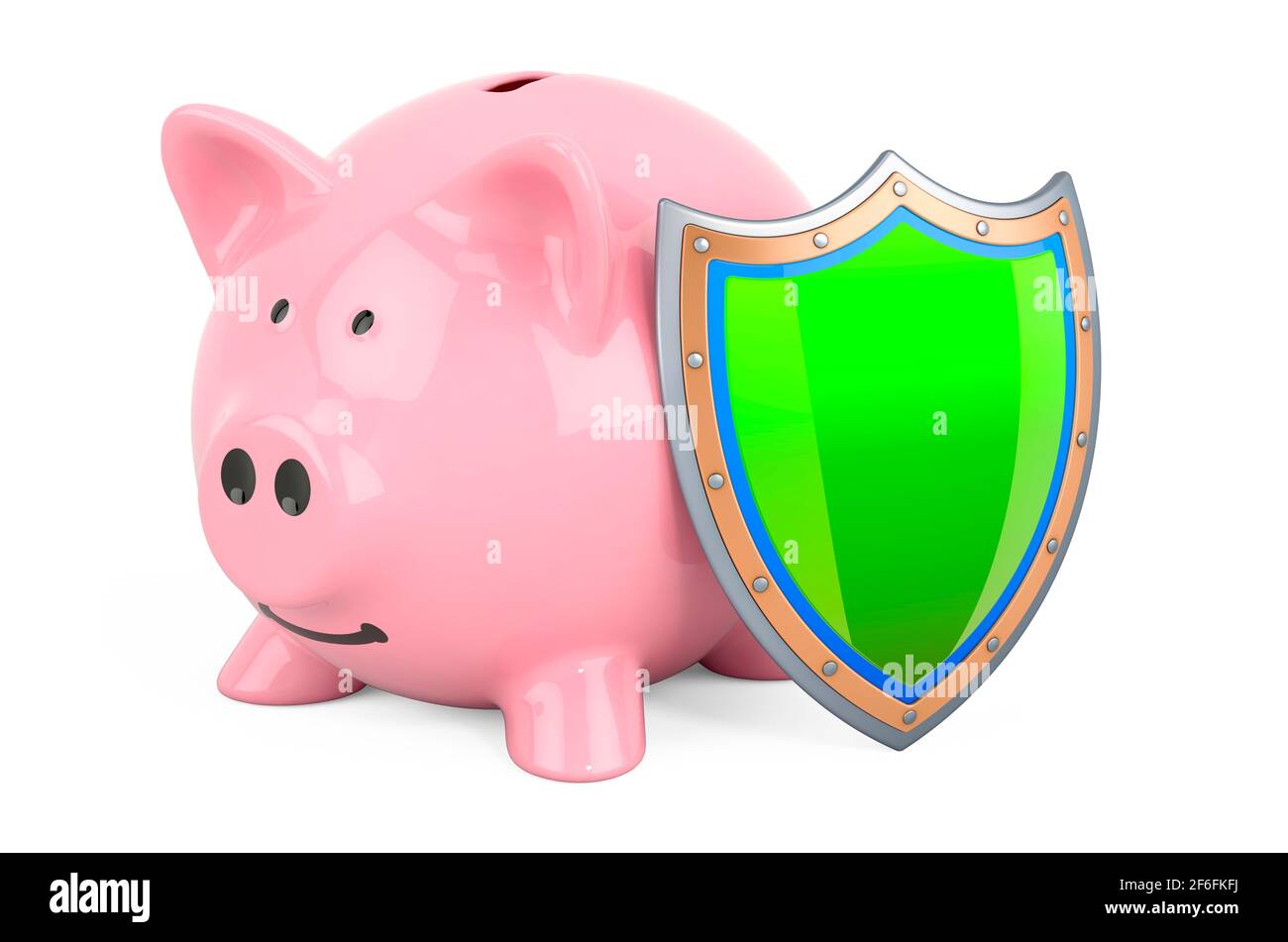 Piggy bank with shield, 3D rendering isolated on white background Stock ...