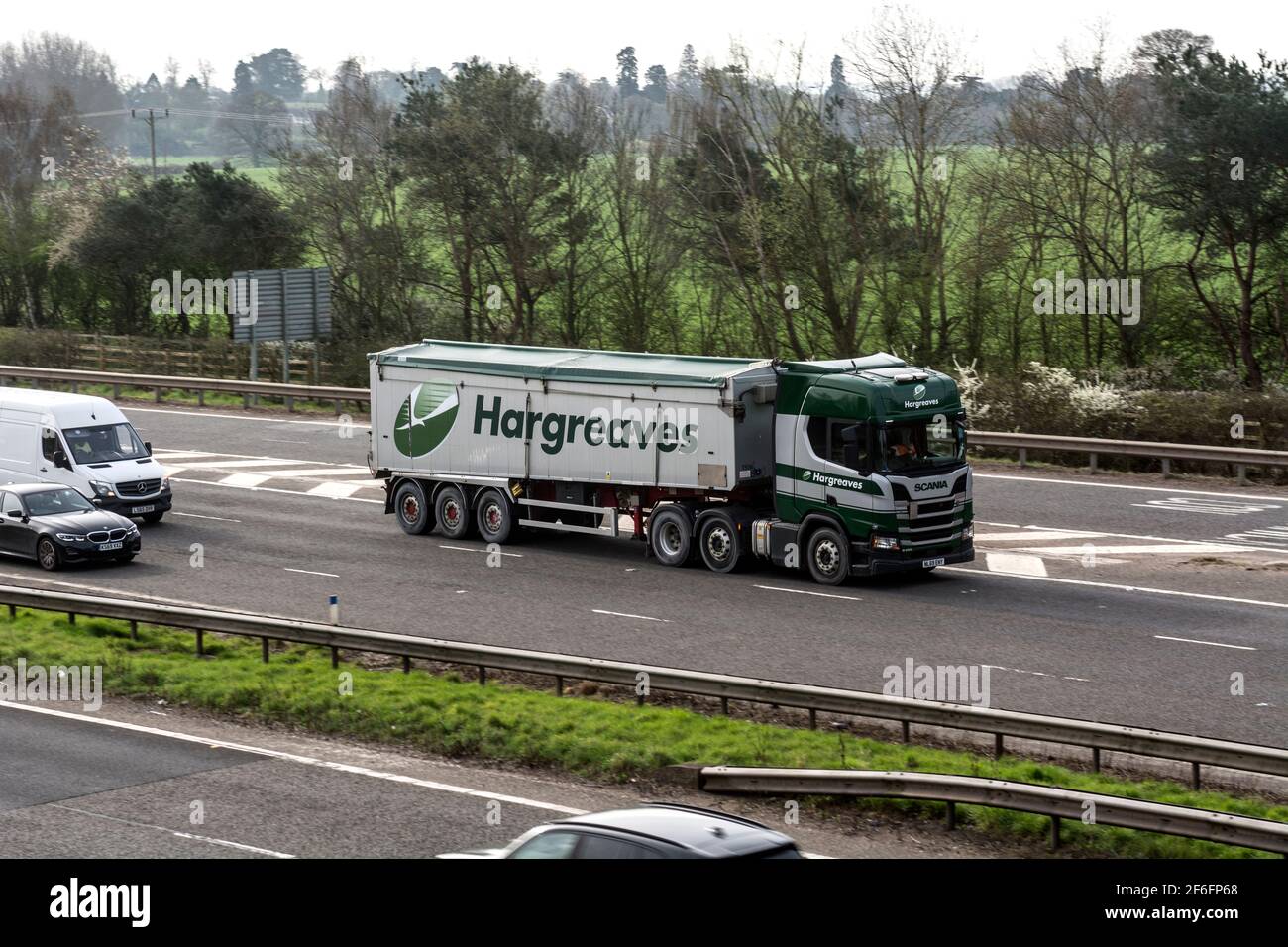 A Hargreaves articulated lorry on the M40 motorway, Warwick, UK Stock Photo