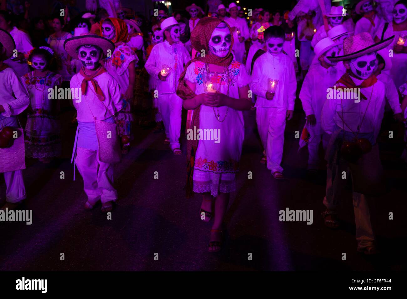 Children participates to the Paseo de las Ánimas (“Walk of the souls”), a parade that goes from the General Cemetery to Parque de San Juan during Hanal Pixán in Mérida, Yucatán, Mexico Children participates to the Paseo de las Ánimas (“Walk of the souls”), a parade that goes from the General Cemetery to Parque de San Juan during Hanal Pixán in Mérida, Yucatán, Mexico