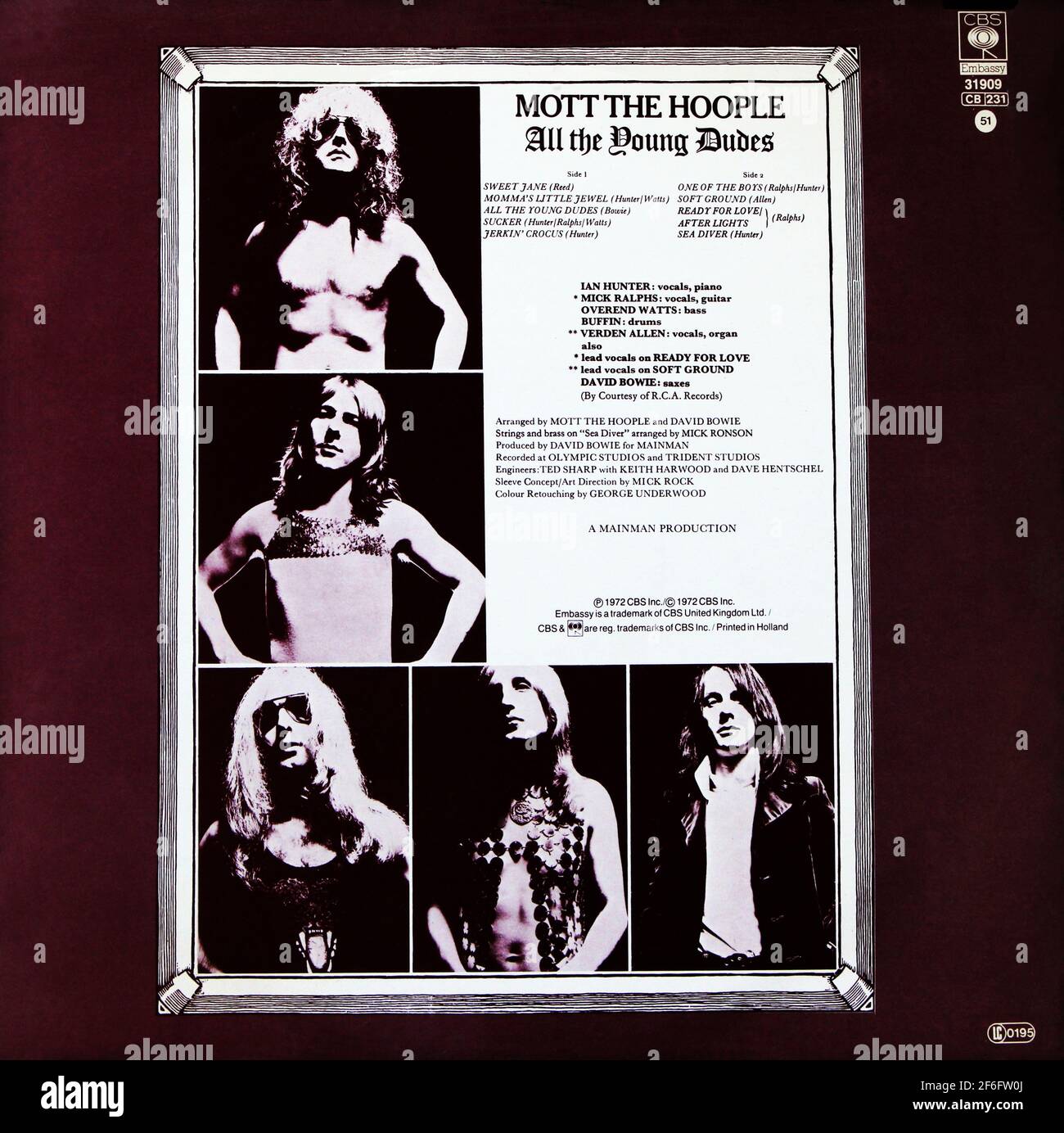Mott The Hoople: 1972. LP back cover: All The Young Dudes Stock Photo