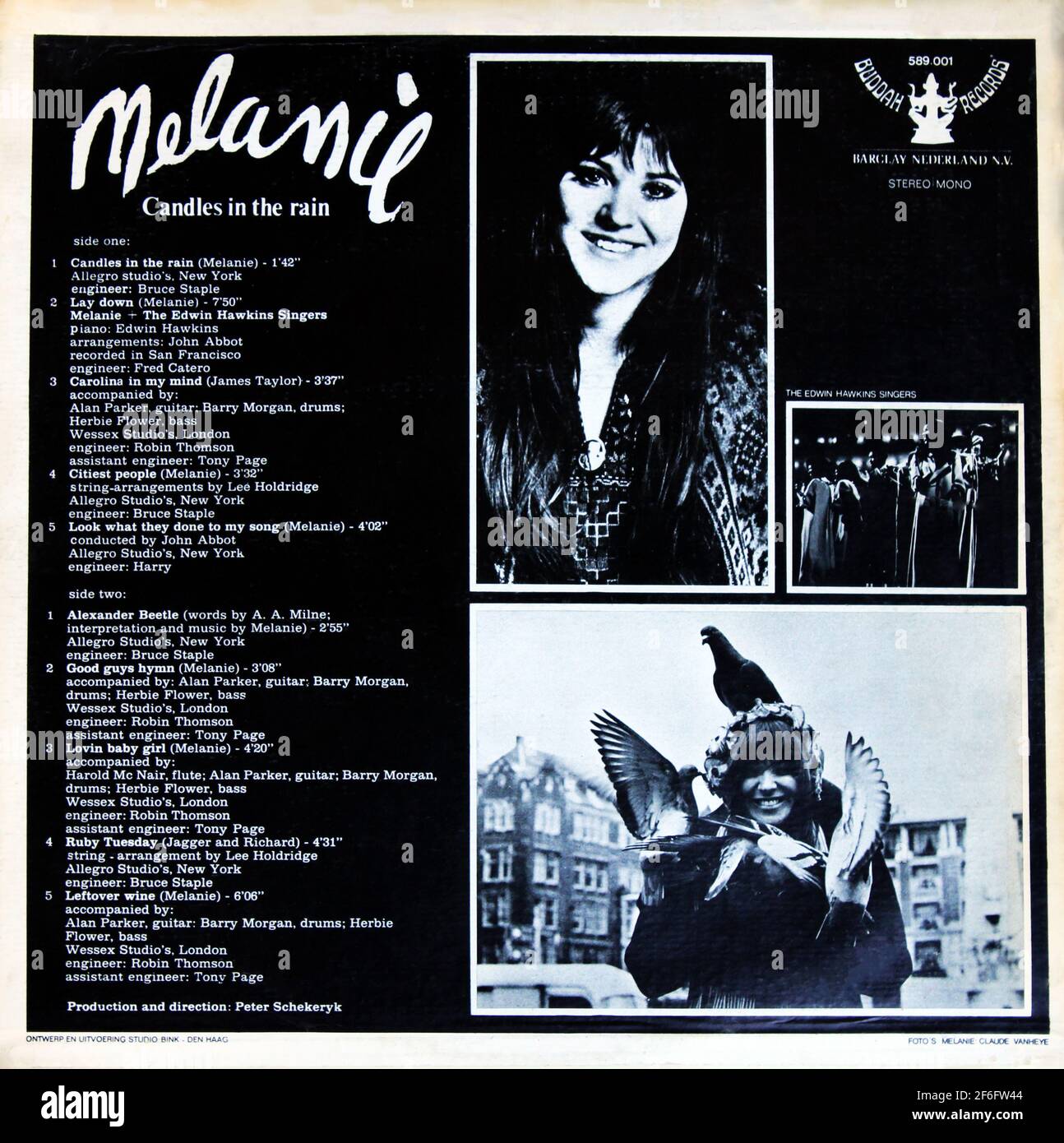Melanie: 1970. LP back cover: Candles In The Rain Stock Photo