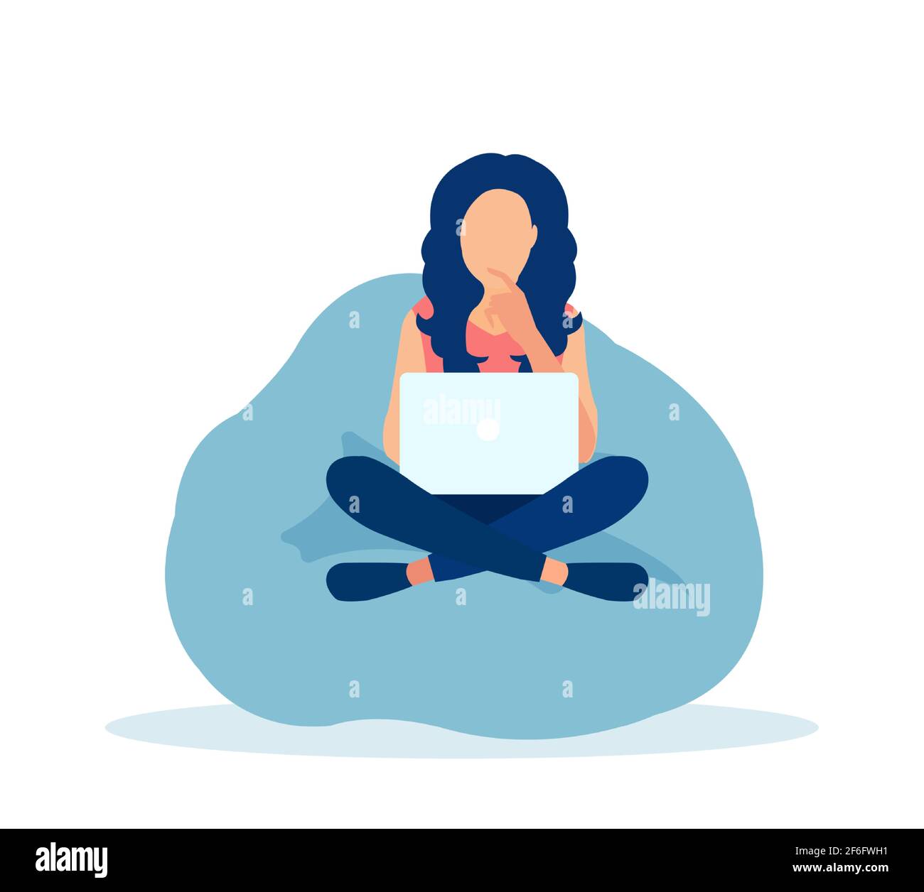 Vector of a young woman freelancer working on laptop at home. Stock Vector
