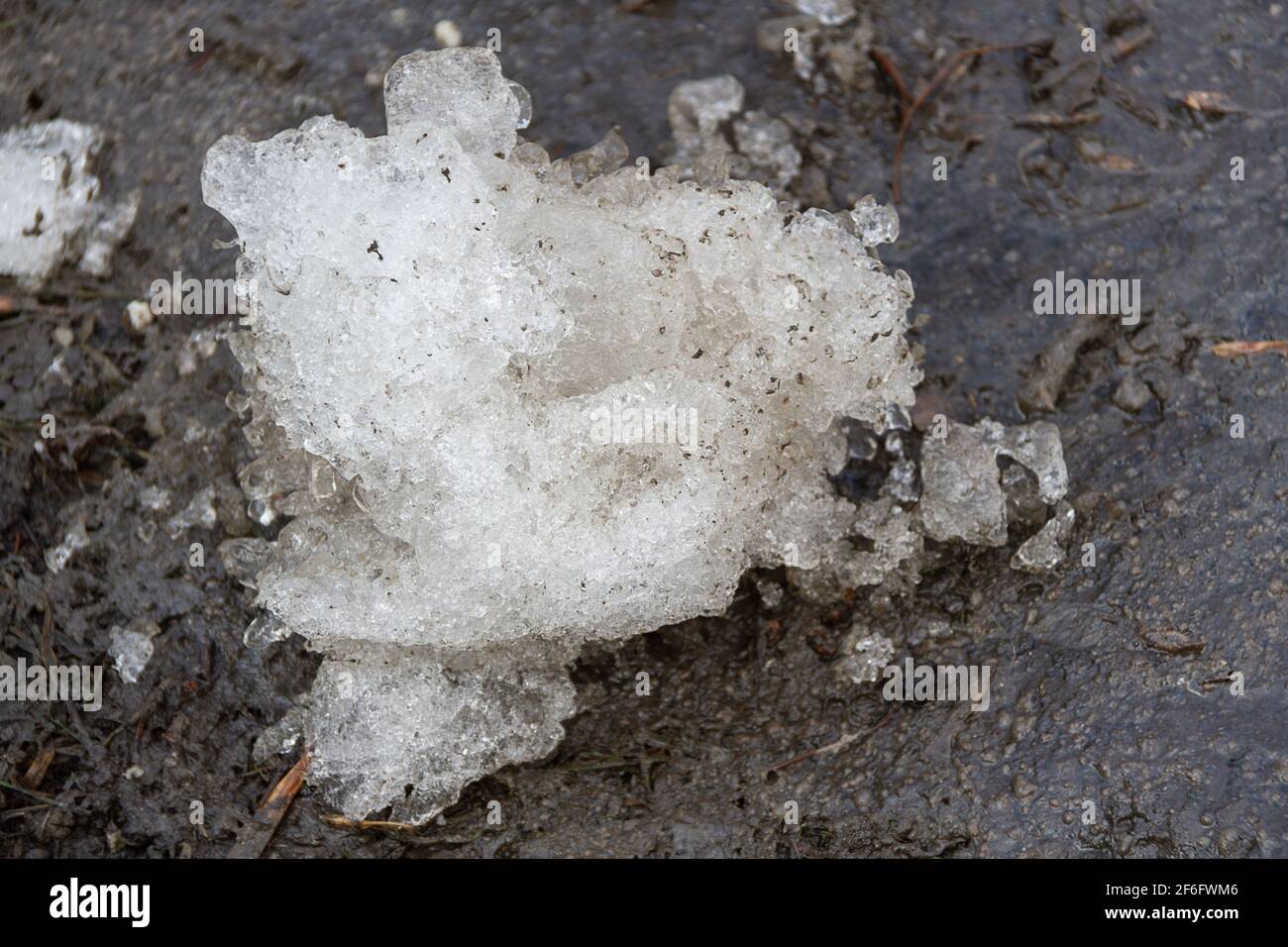 Early spring time dirty gray melted snow with sand pattern texture Stock Photo