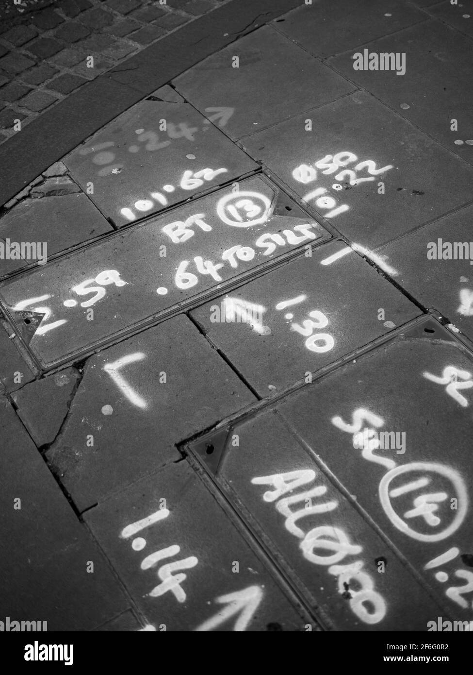 Markings on Pavement, Oxford, Oxfordshire, England, UK, GB. Stock Photo