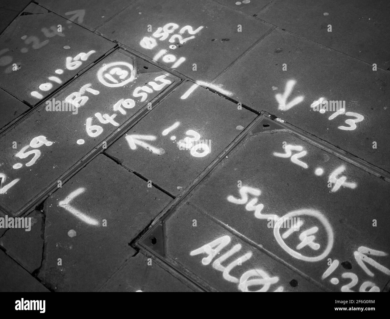 Markings on Pavement, Oxford, Oxfordshire, England, UK, GB. Stock Photo