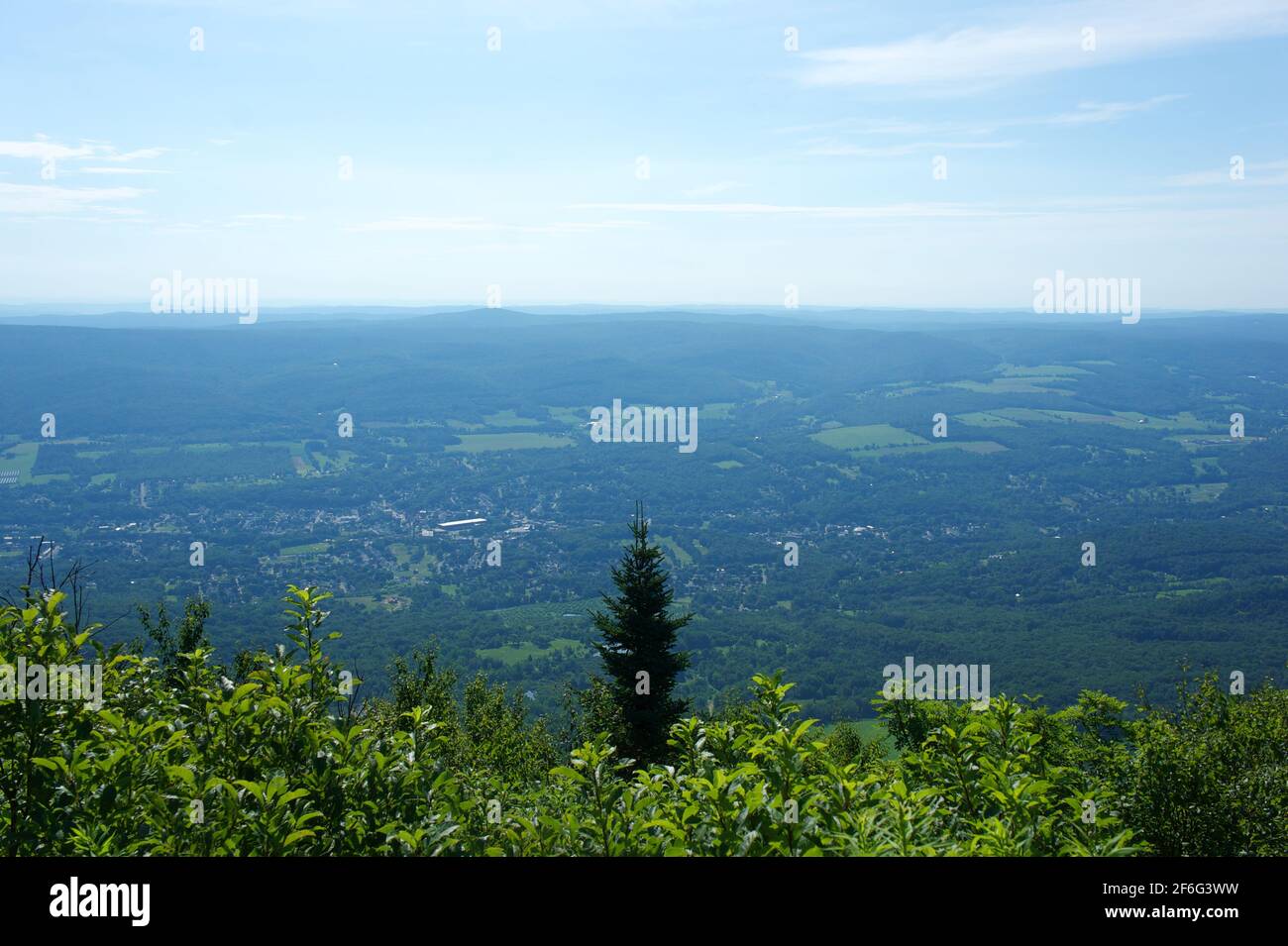 The view from Adams Notch on Mount Greylock, N. Adams, MA. Mt. Greylock is part of the Appalachian Trail. Stock Photo