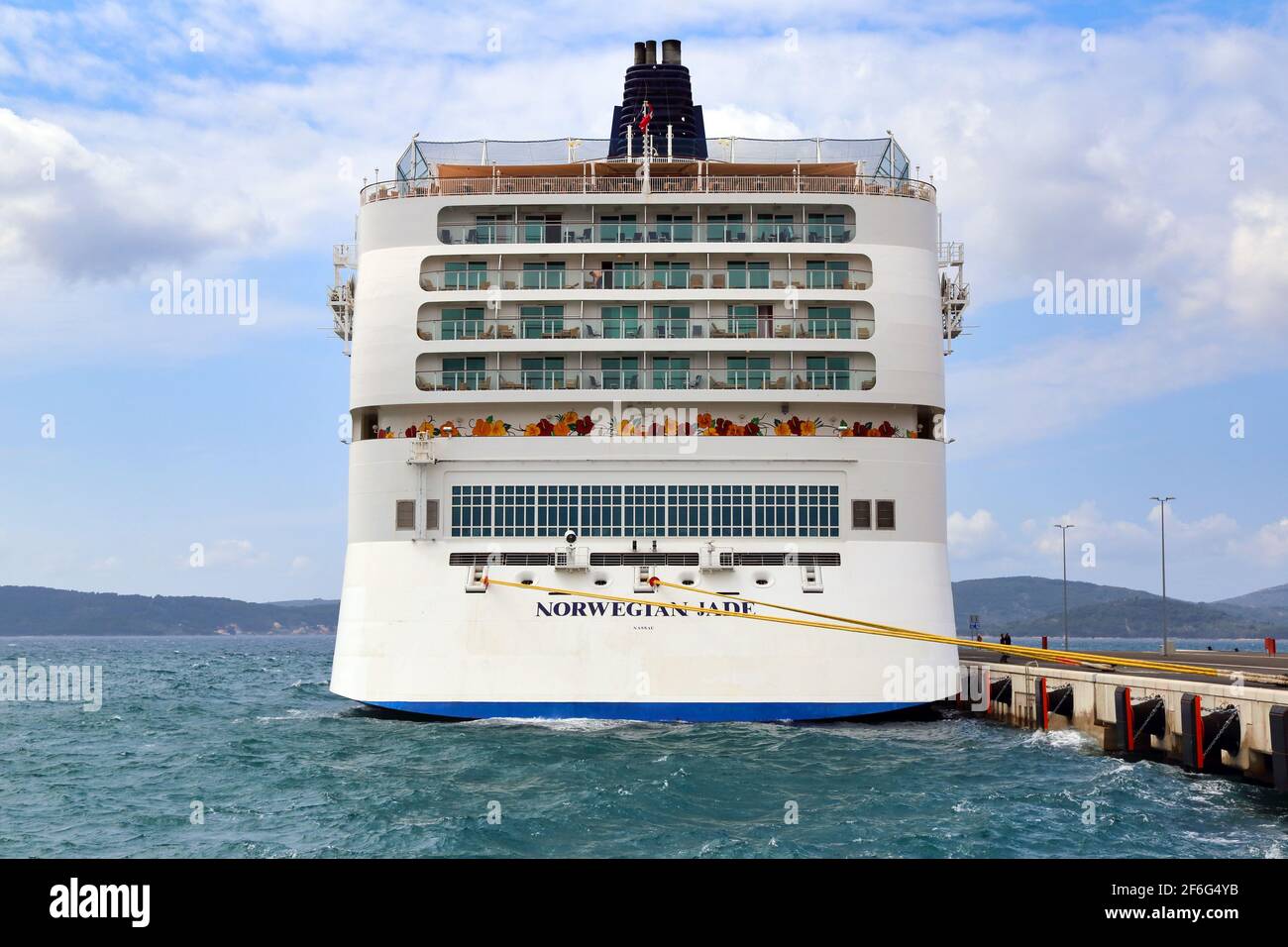 Stern of the Norwegian Jade cruise ship docked near Zadar, Croatia Stock Photo
