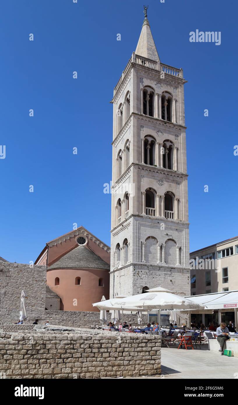 Bell tower of the Cathedral of St. Anastasia, Zadar Cathedral, Croatia Stock Photo