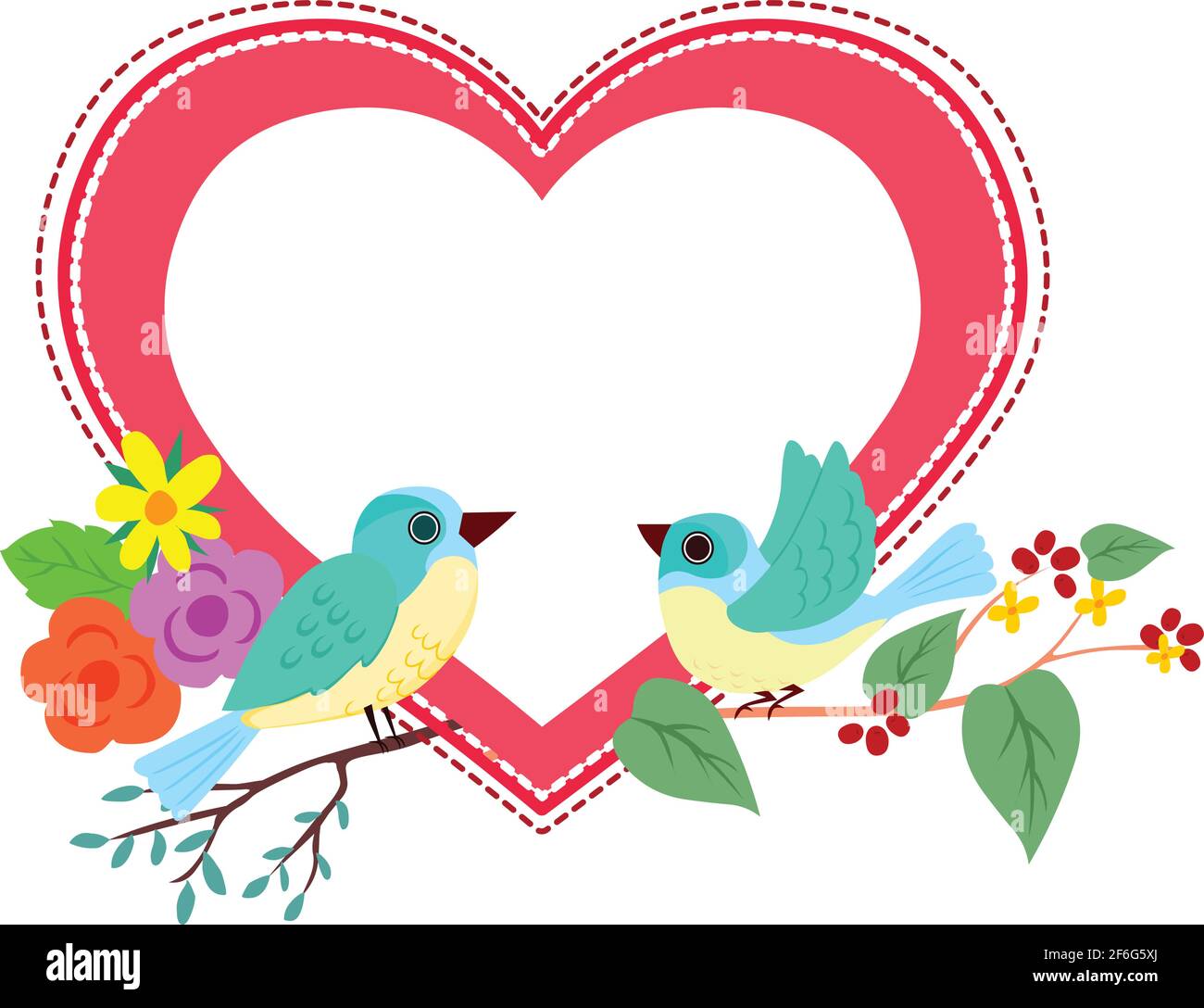 Birds with heart and flowers Love birds banner vector isolated on ...