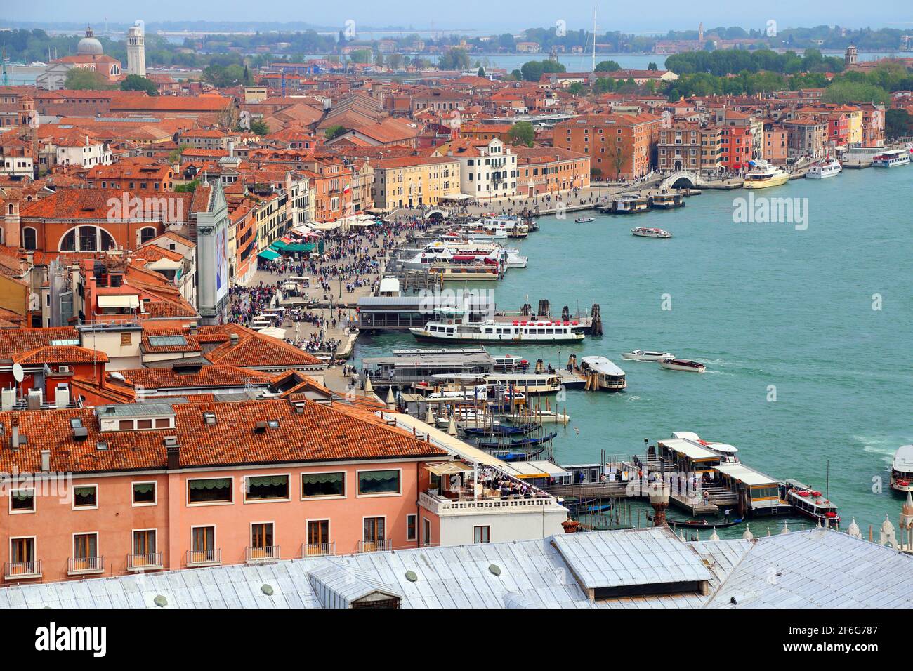 View along Riva degli Schiavoni from St Mark's Campanile, Venice Stock Photo