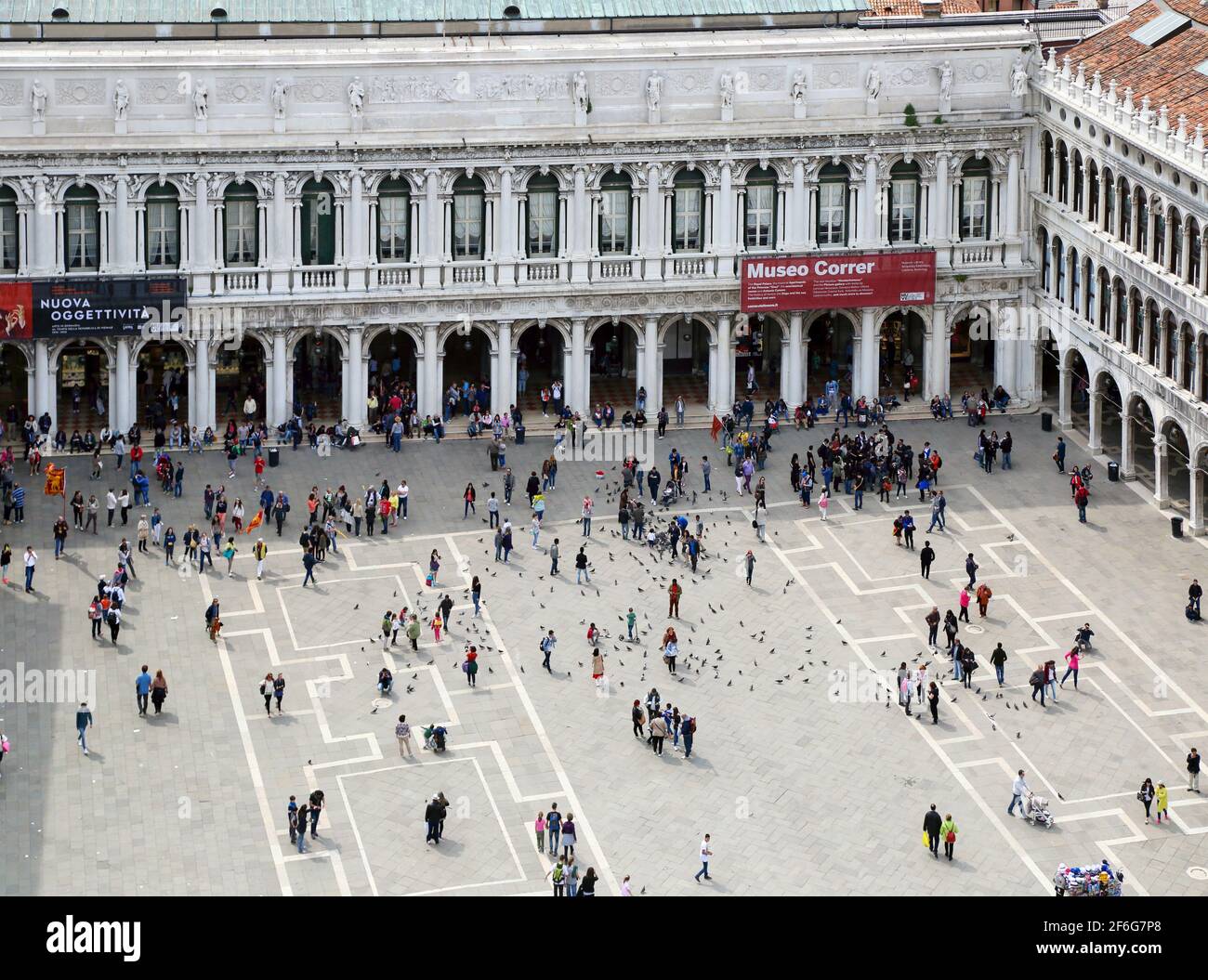 View of the west side of Piazza San Marco, looking towards Ala Napoleonica from St Mark's Campanile, Venice, Italy Stock Photo