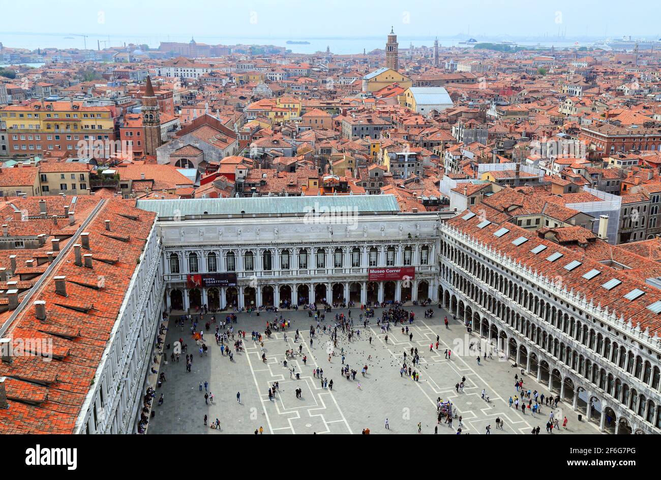 View of the west side of Piazza San Marco, looking towards Ala Napoleonica from St Mark's Campanile, Venice, Italy Stock Photo