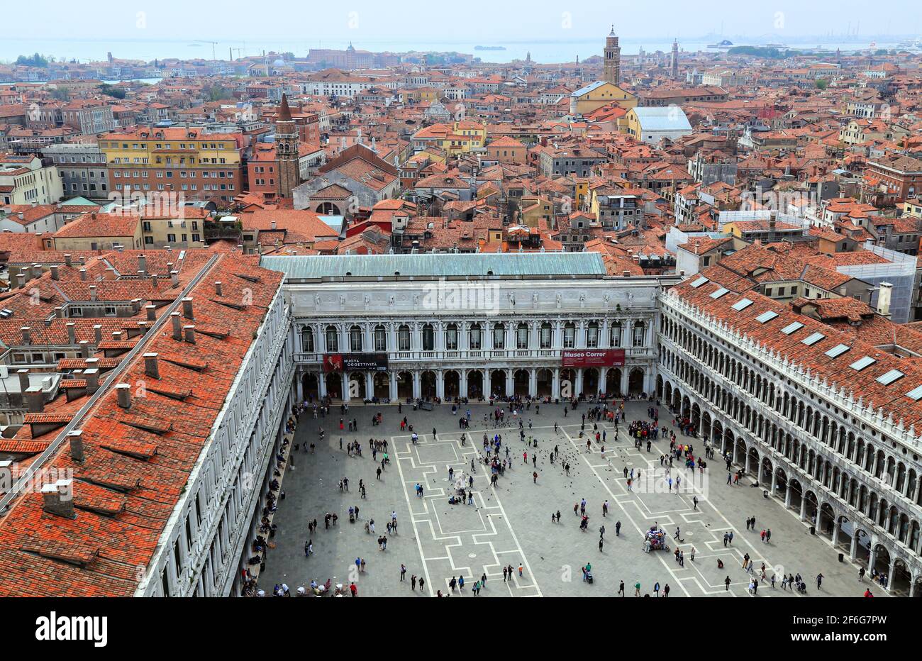 View of the west side of Piazza San Marco, looking towards Ala Napoleonica from St Mark's Campanile, Venice, Italy Stock Photo
