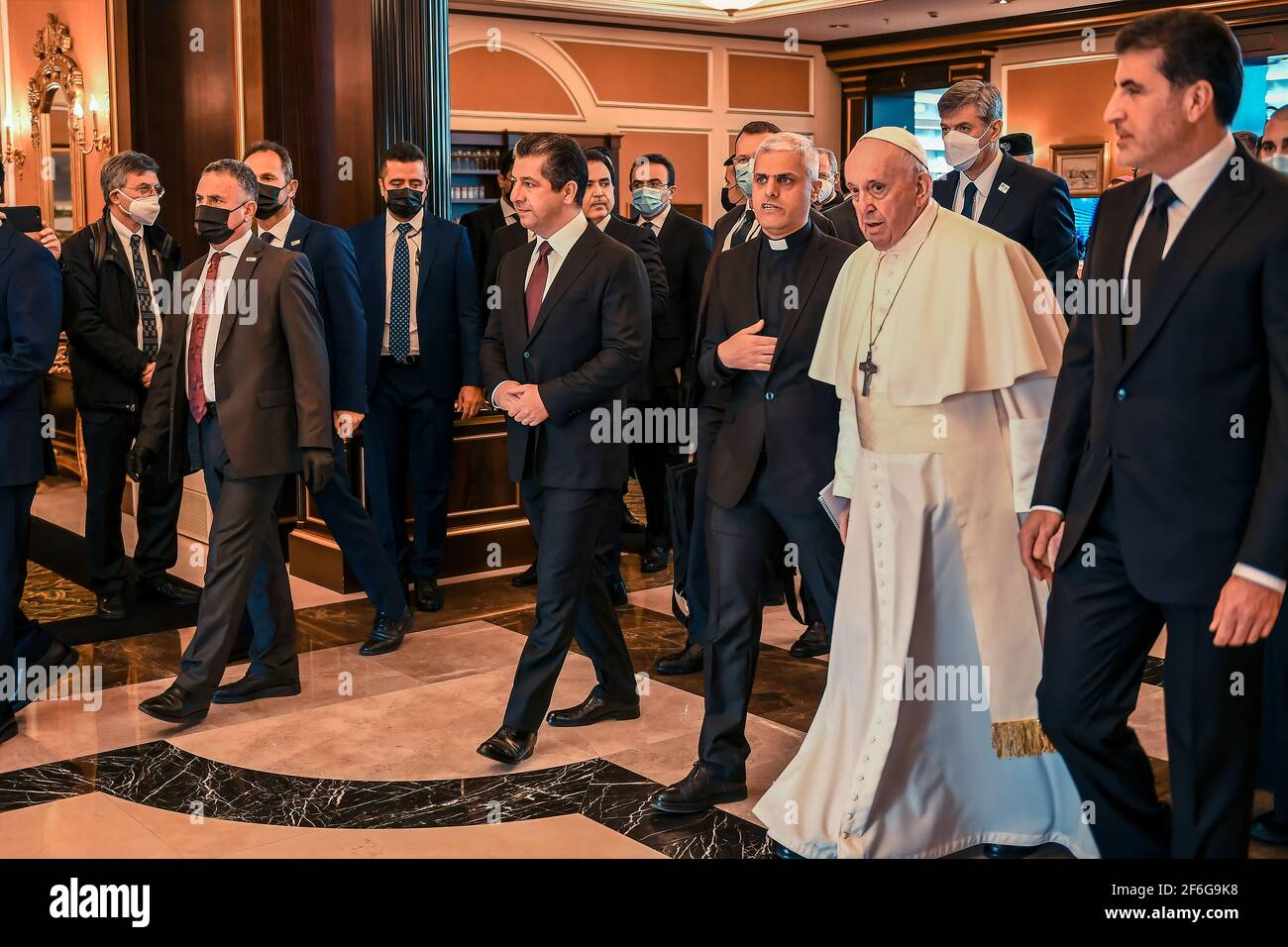 Erbil,Kurdistan, Iraq – March 7, 2021: Pope Francis warm welcomed By The people of Kurdistan, during his vist to Kurdistan Stock Photo